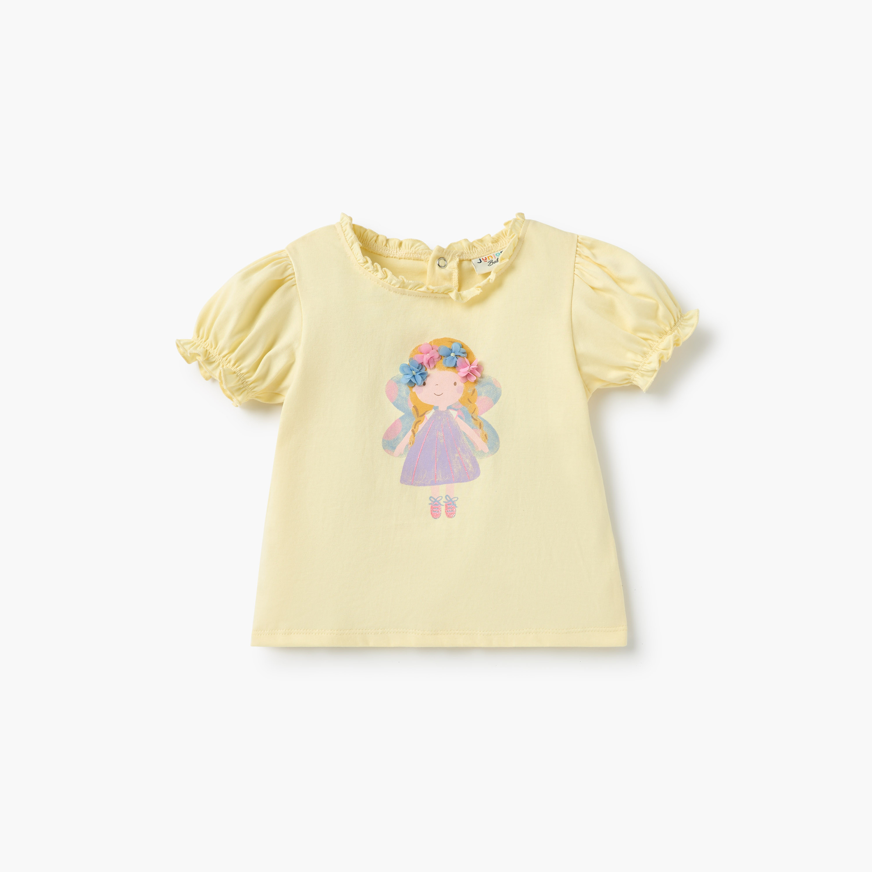 Juniors Printed T-shirt with Short Sleeves and Ruffle Detail - Set of 3-baby-girls-clothing-tshirts-image-2