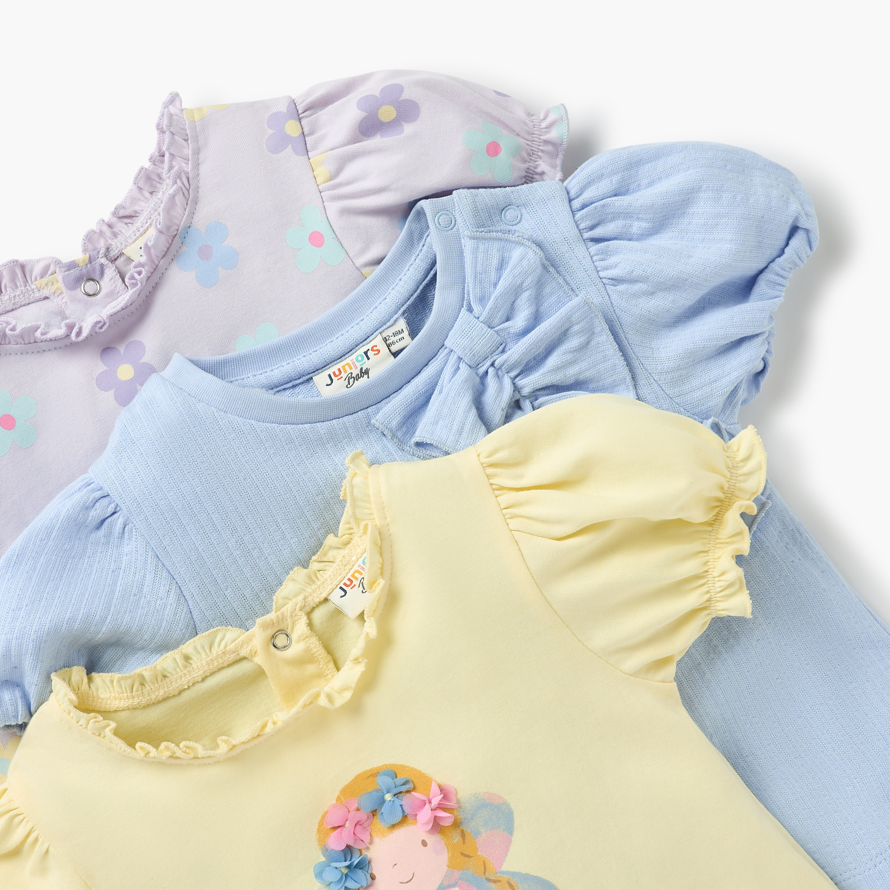 تيشيرتات بطبعات وأكمام قصيرة وكشكش من جونيورز - طقم 3 قطع-baby-girls-clothing-tshirts-image-5