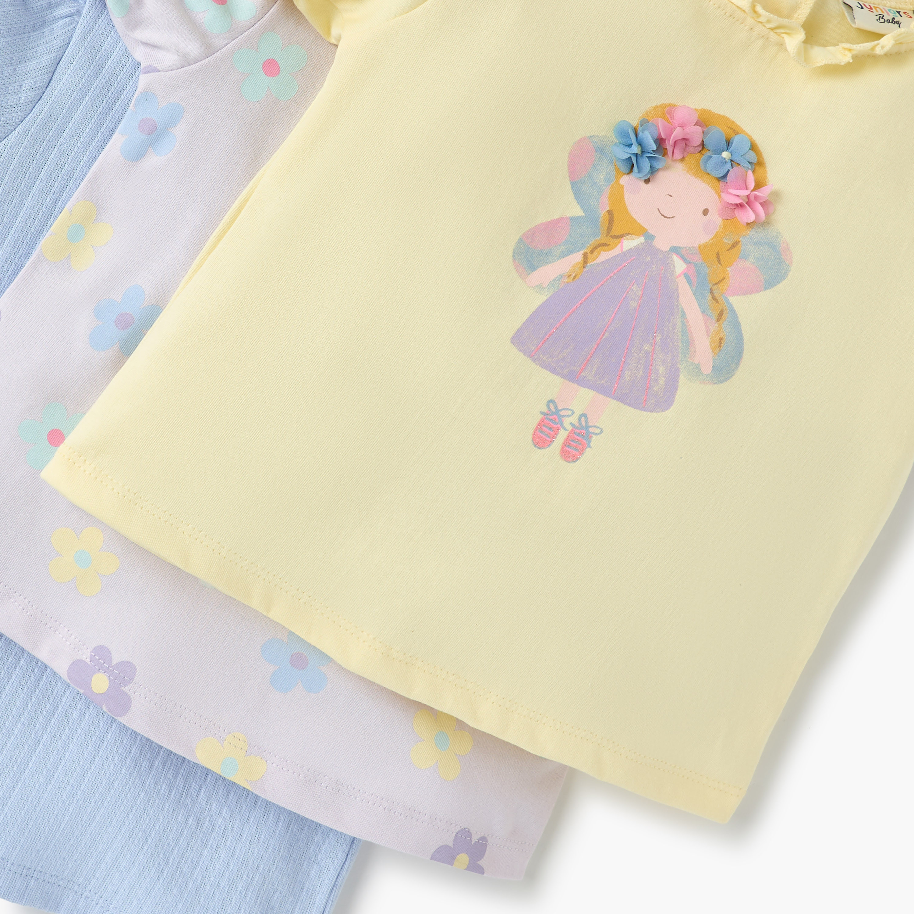 تيشيرتات بطبعات وأكمام قصيرة وكشكش من جونيورز - طقم 3 قطع-baby-girls-clothing-tshirts-image-6