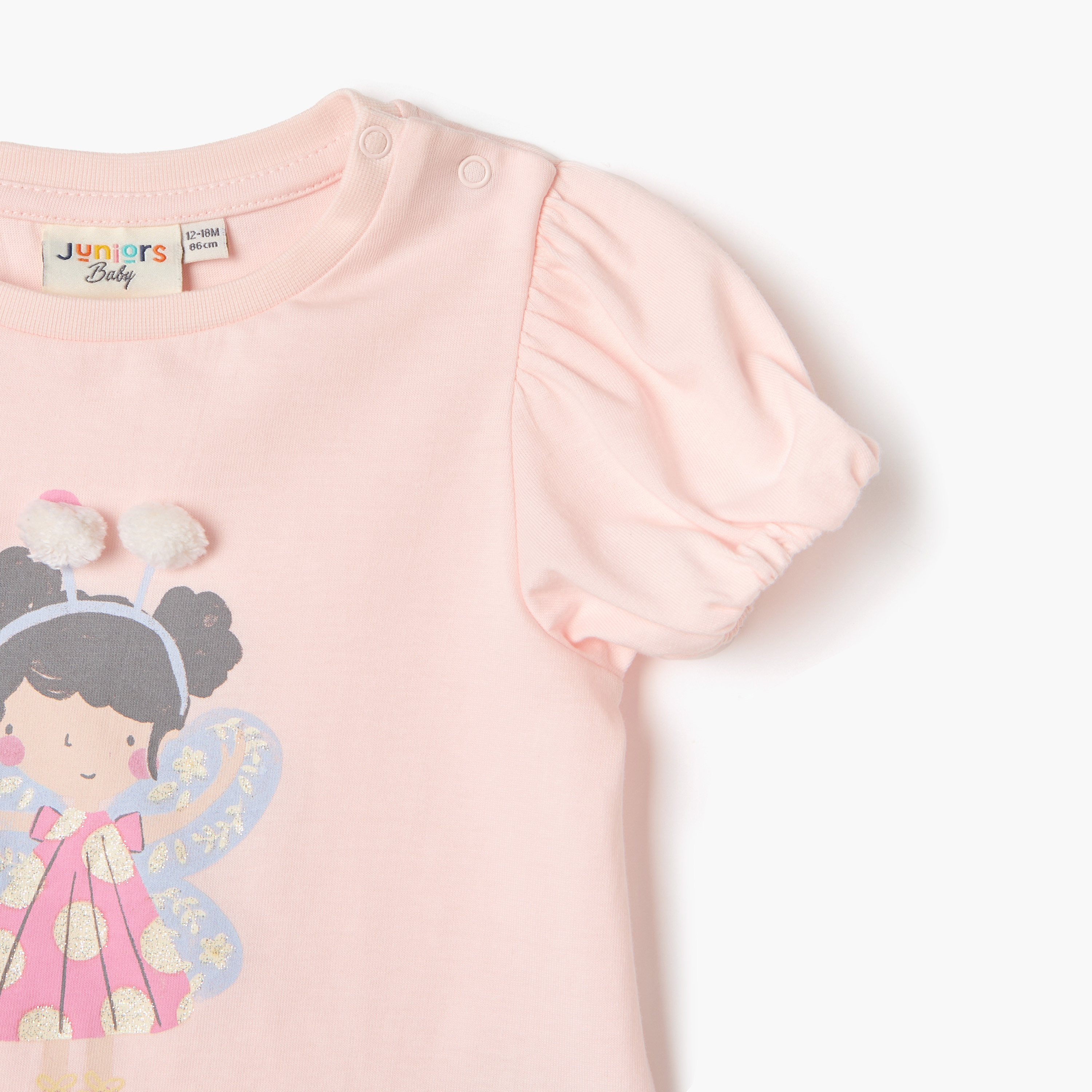 Juniors Graphic Print T-shirt with Puff Sleeves-baby-girls-clothing-tshirts-image-3