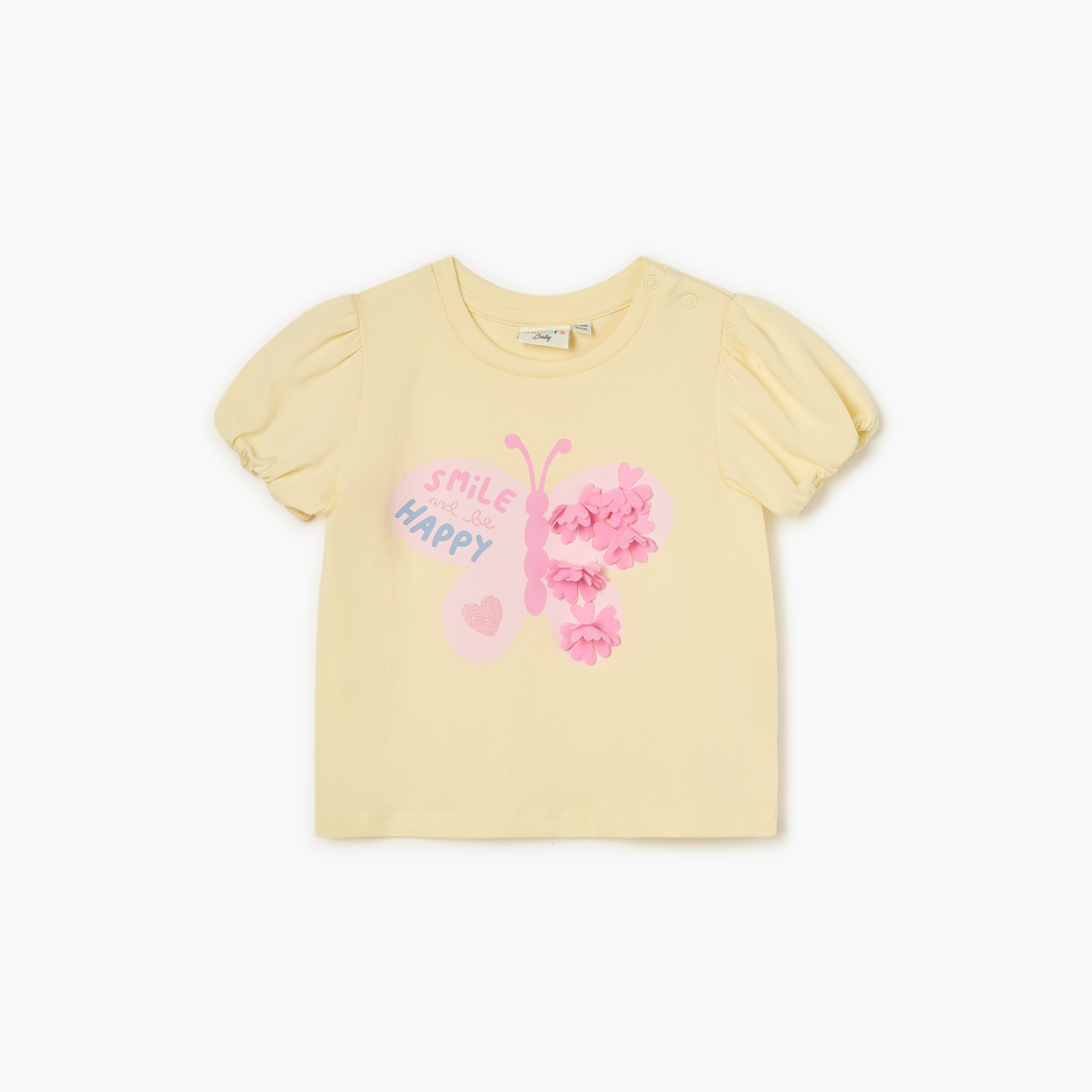 Juniors Floral Applique T-shirt with Short Sleeves-baby-girls-clothing-tshirts-image-1