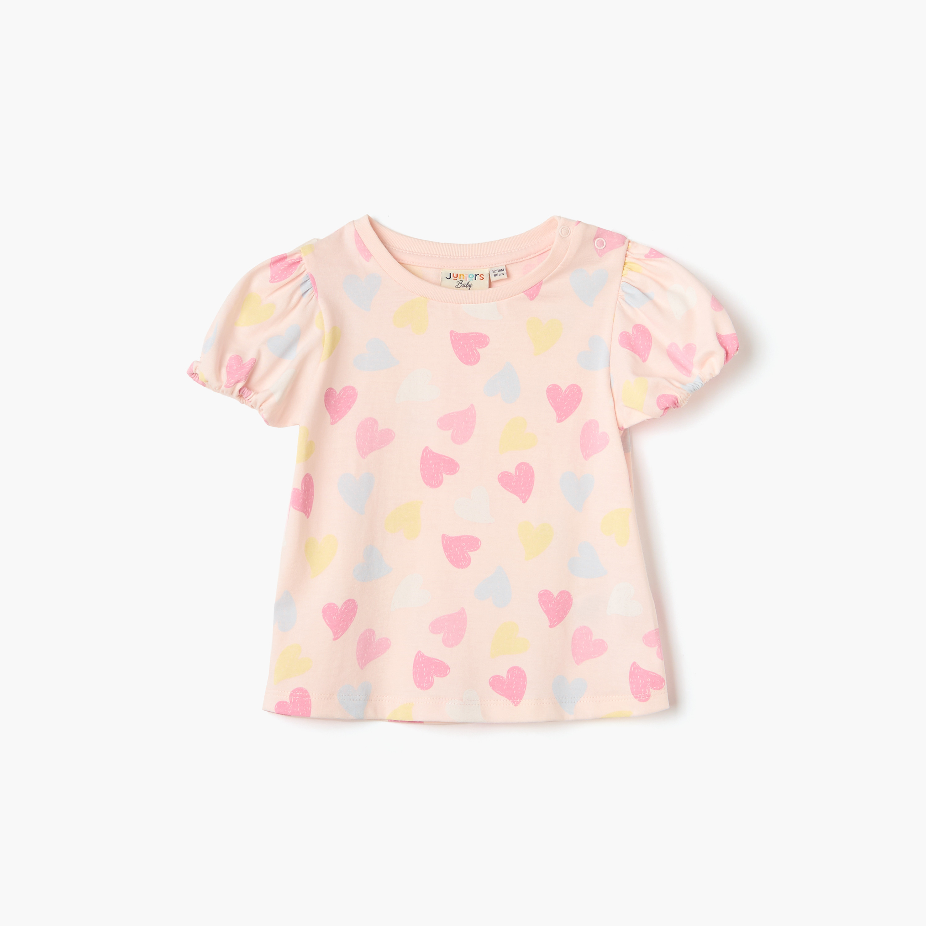 Juniors Heart Print T-shirt with Short Sleeves-baby-girls-clothing-tshirts-image-1