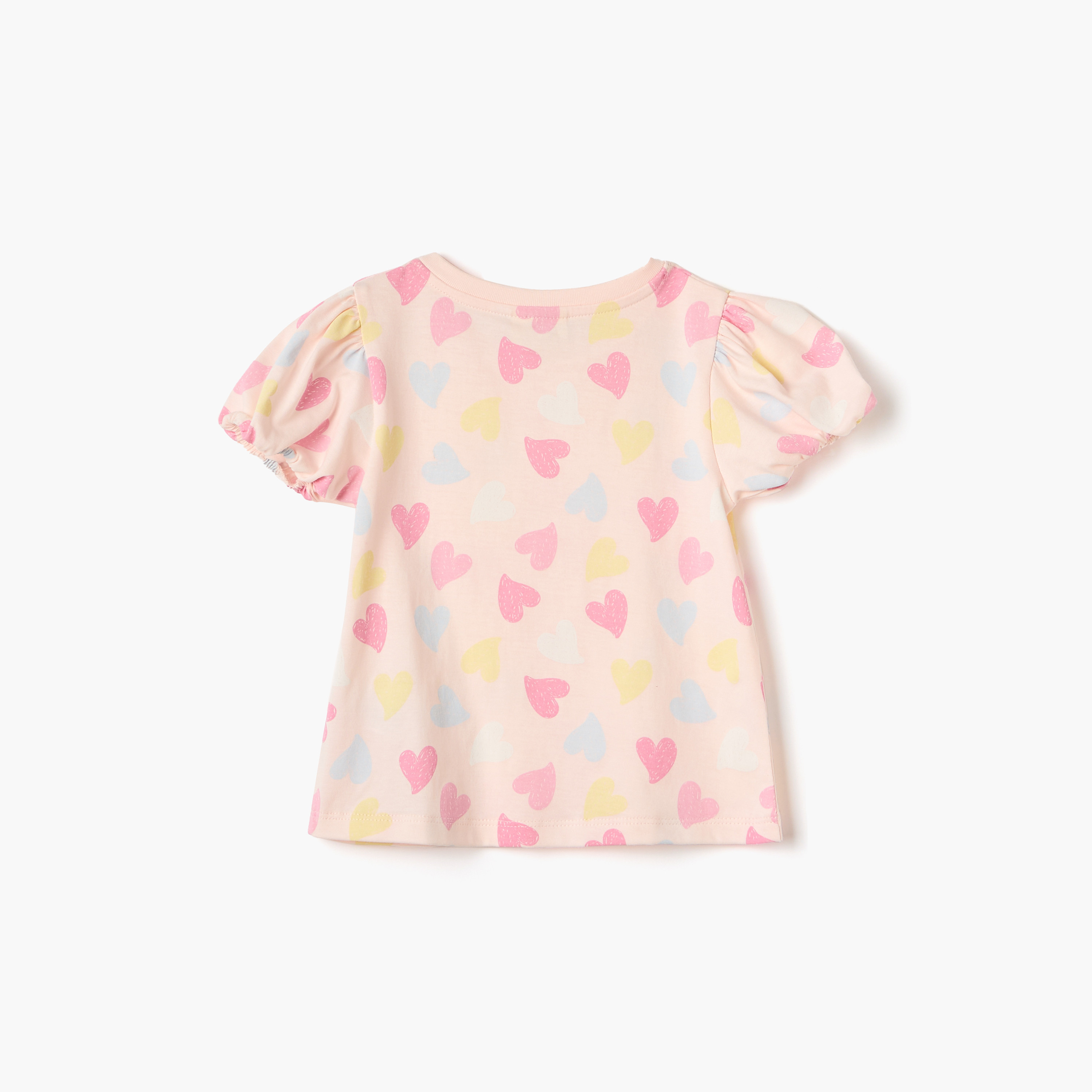 Juniors Heart Print T-shirt with Short Sleeves-baby-girls-clothing-tshirts-image-2