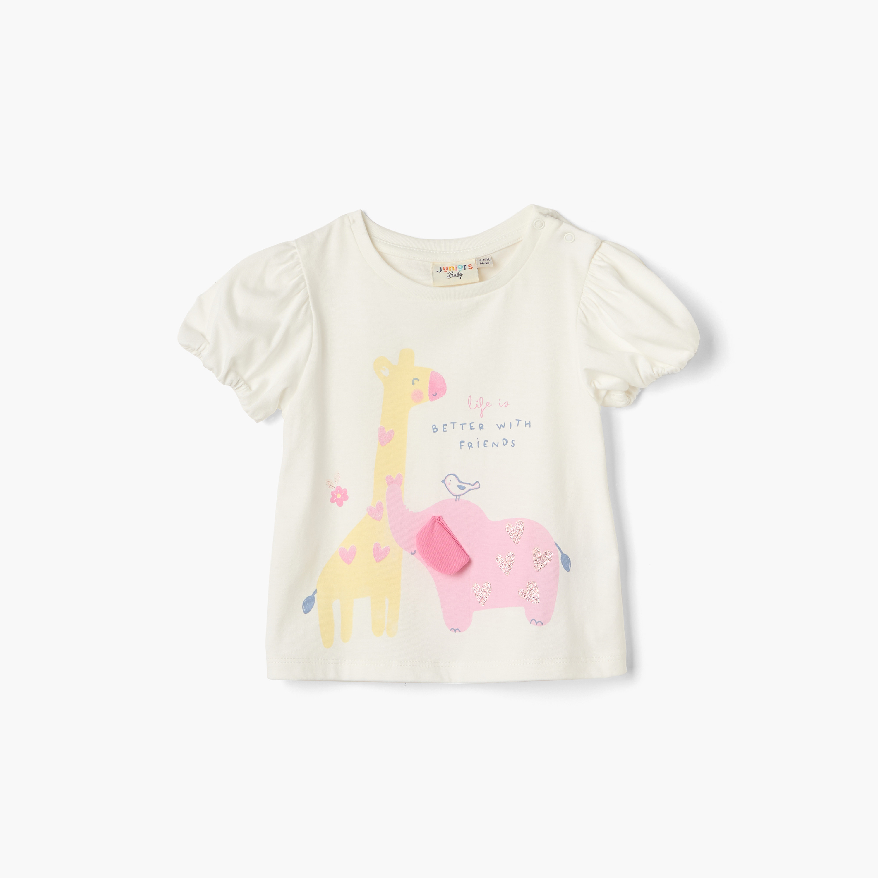 Juniors Graphic Print T-shirt with Puff Sleeves-baby-girls-clothing-tshirts-image-1