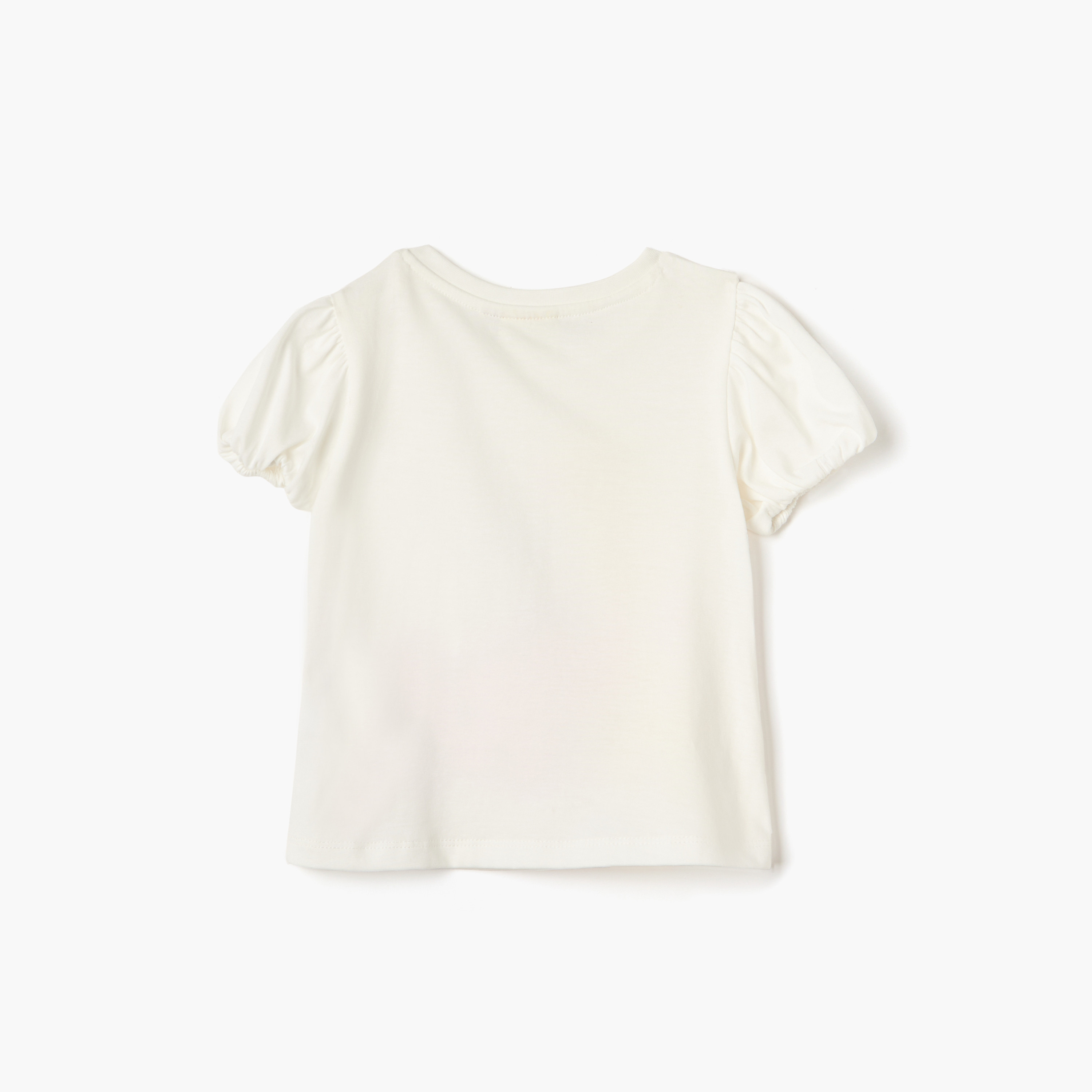 Juniors Graphic Print T-shirt with Puff Sleeves-baby-girls-clothing-tshirts-image-2