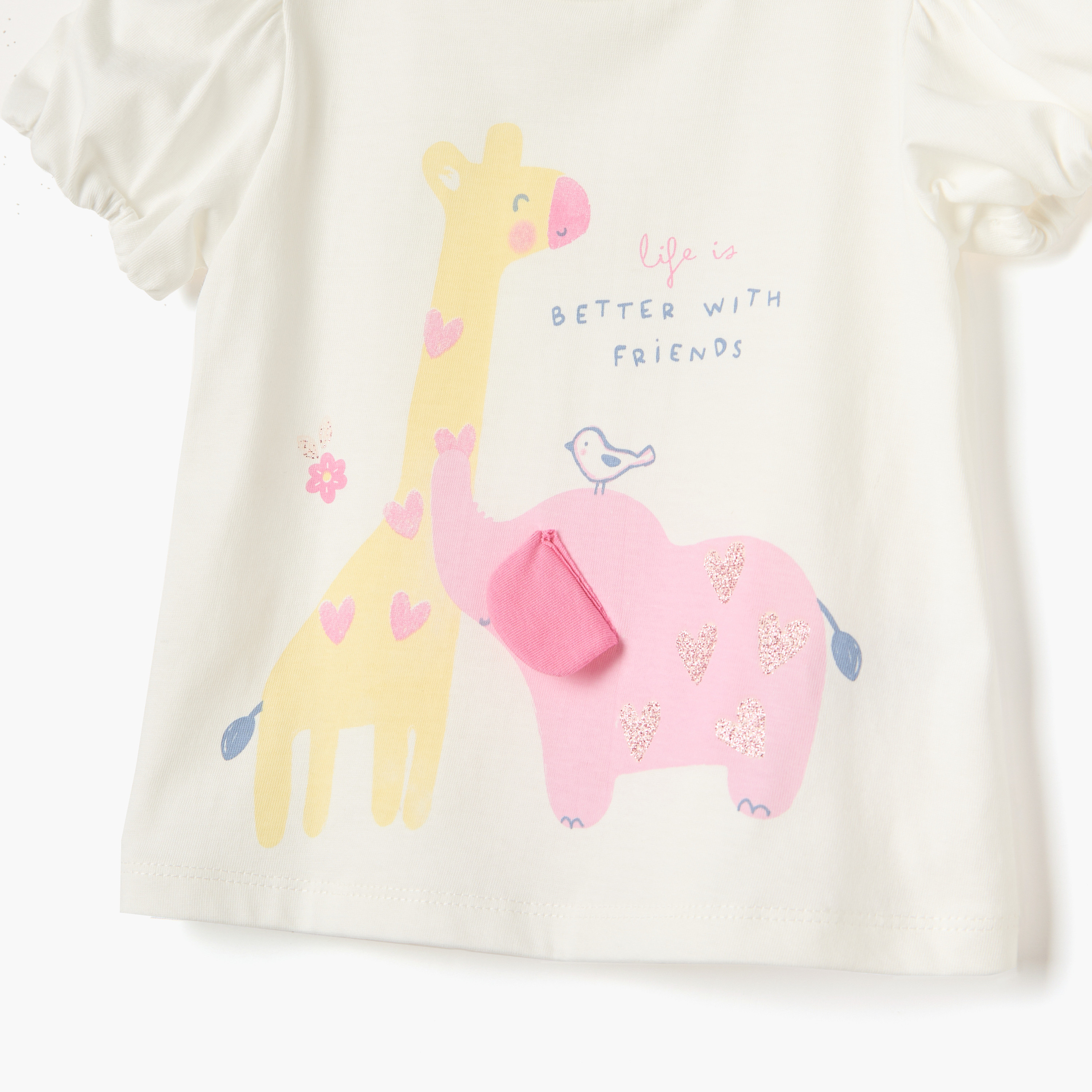 Juniors Graphic Print T-shirt with Puff Sleeves-baby-girls-clothing-tshirts-image-3