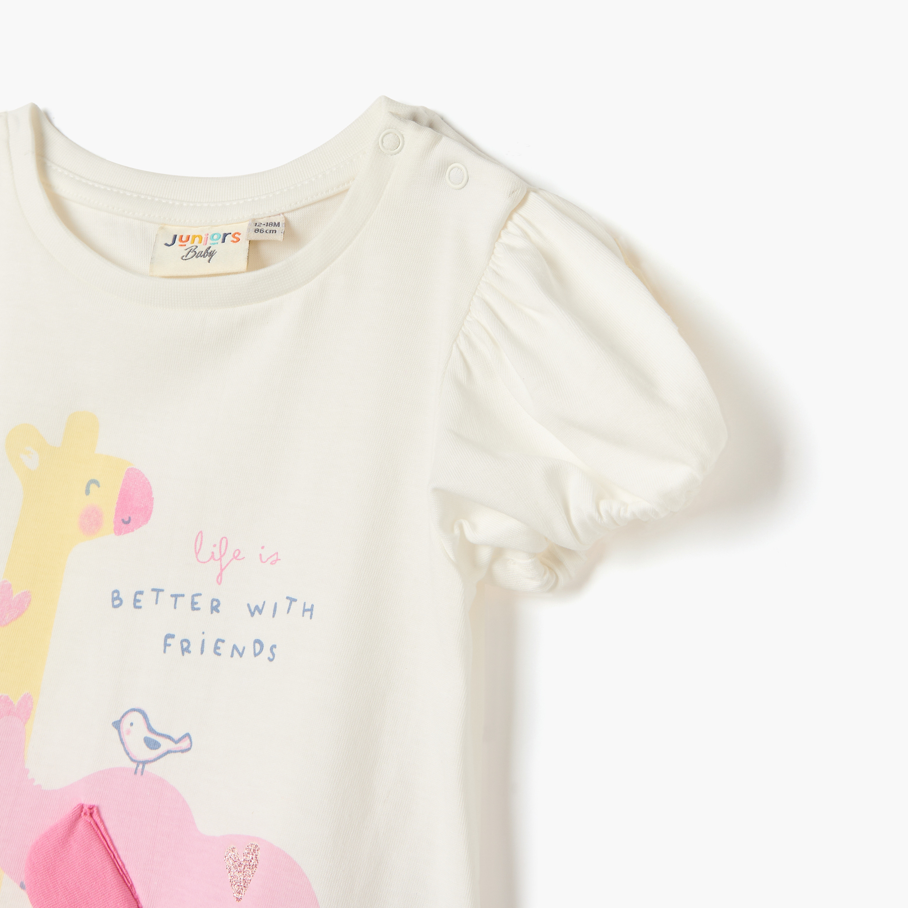 Juniors Graphic Print T-shirt with Puff Sleeves-baby-girls-clothing-tshirts-image-4