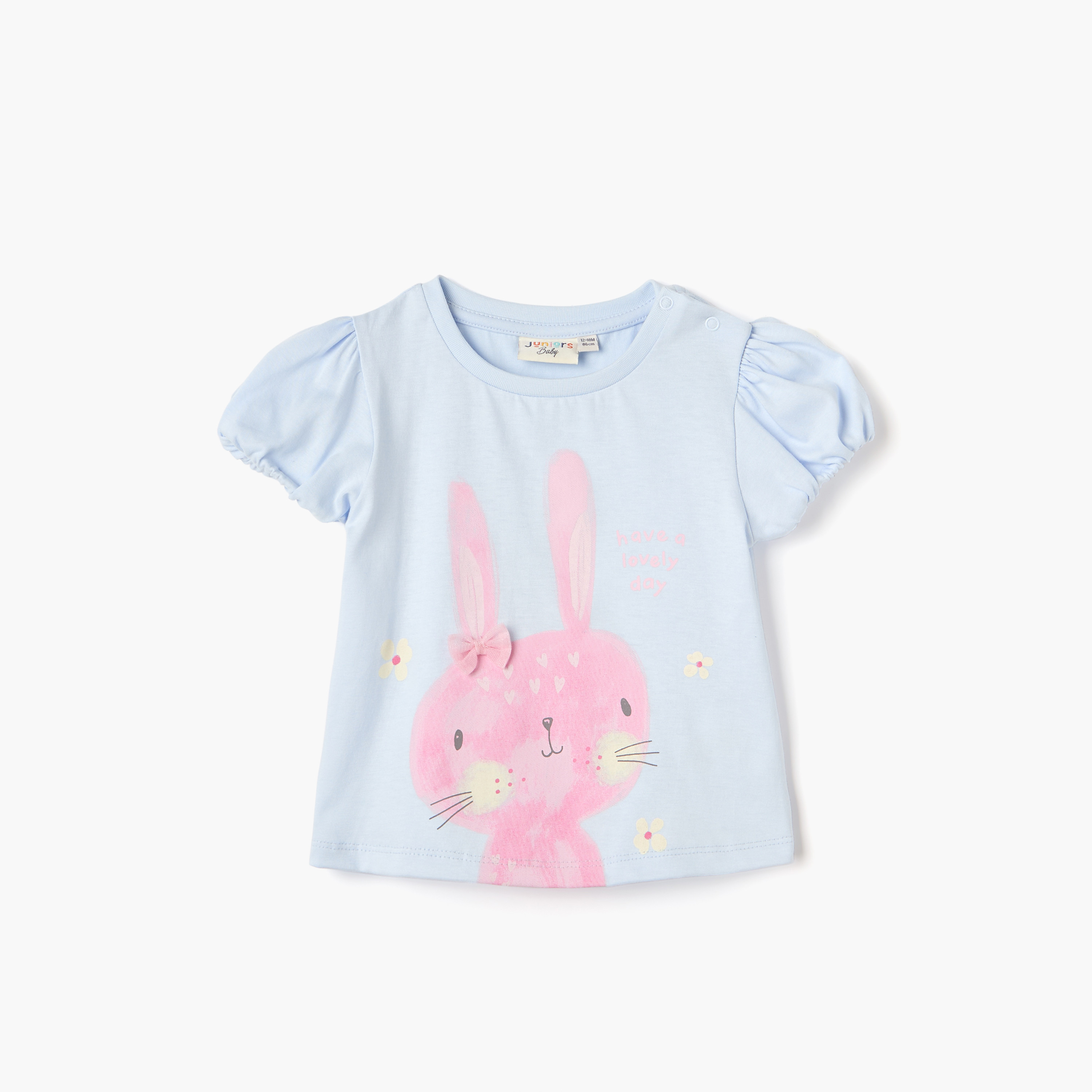 Juniors Bunny Print T-shirt with Short Sleeves-baby-girls-clothing-tshirts-image-1