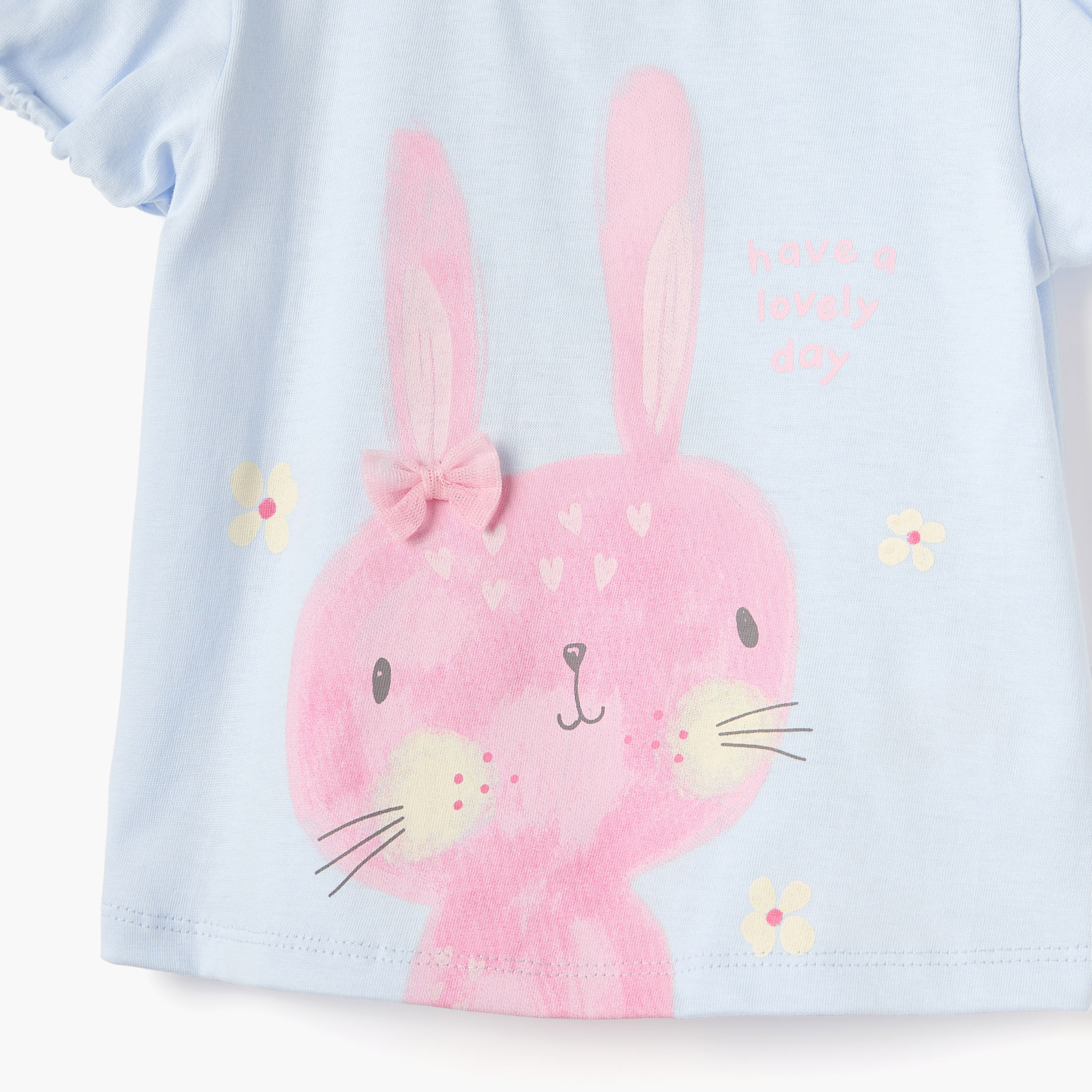 Juniors Bunny Print T-shirt with Short Sleeves-baby-girls-clothing-tshirts-image-3
