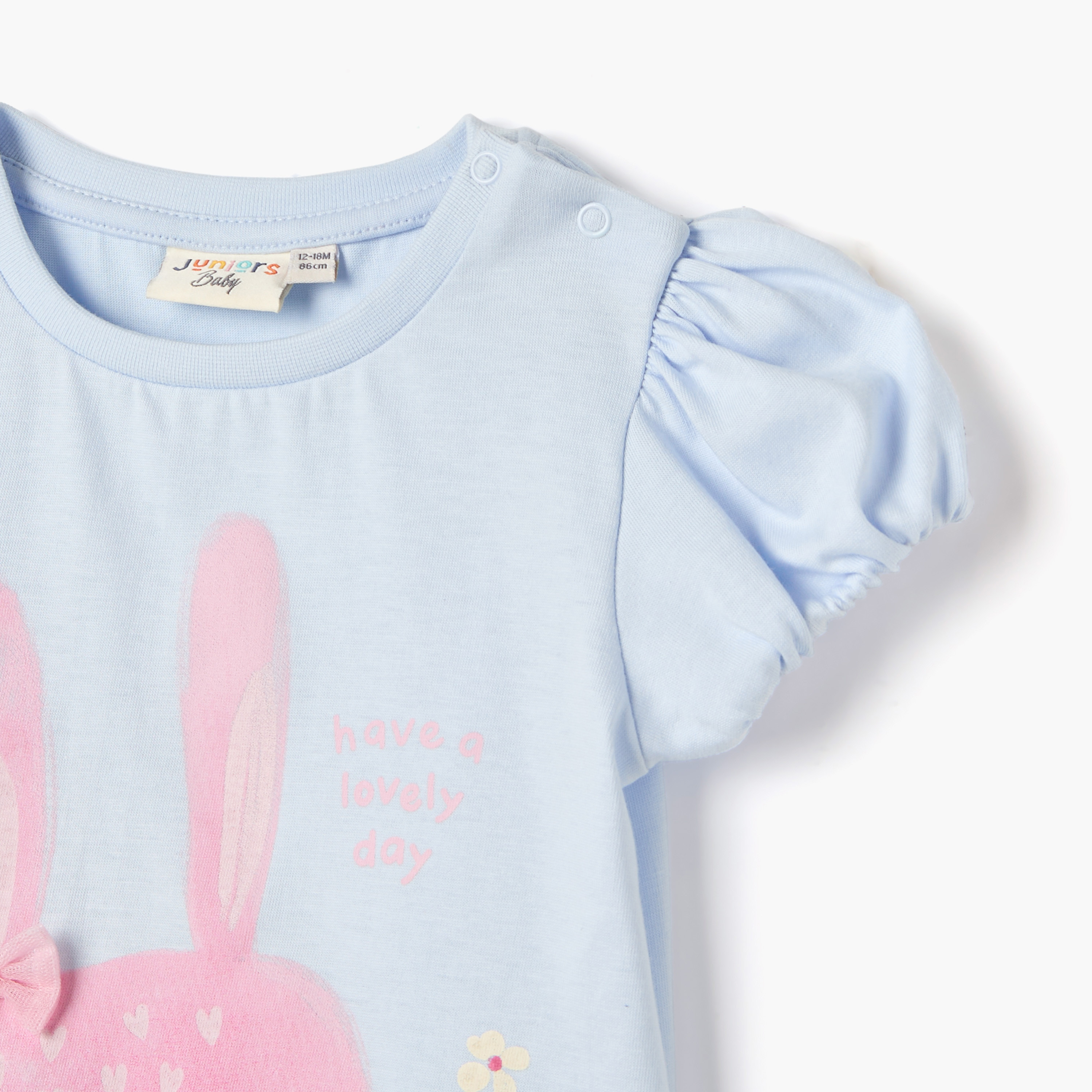 Juniors Bunny Print T-shirt with Short Sleeves-baby-girls-clothing-tshirts-image-4