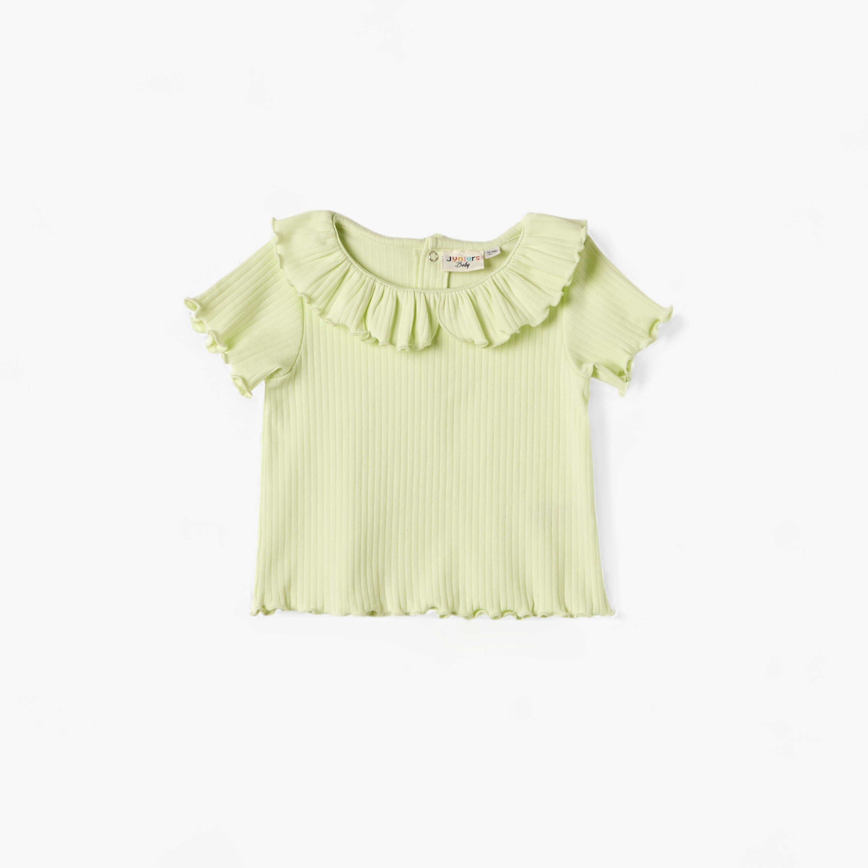 Juniors Ribbed Top with Ruffle Detail and Short Sleeves-baby-girls-clothing-tshirts-image-1