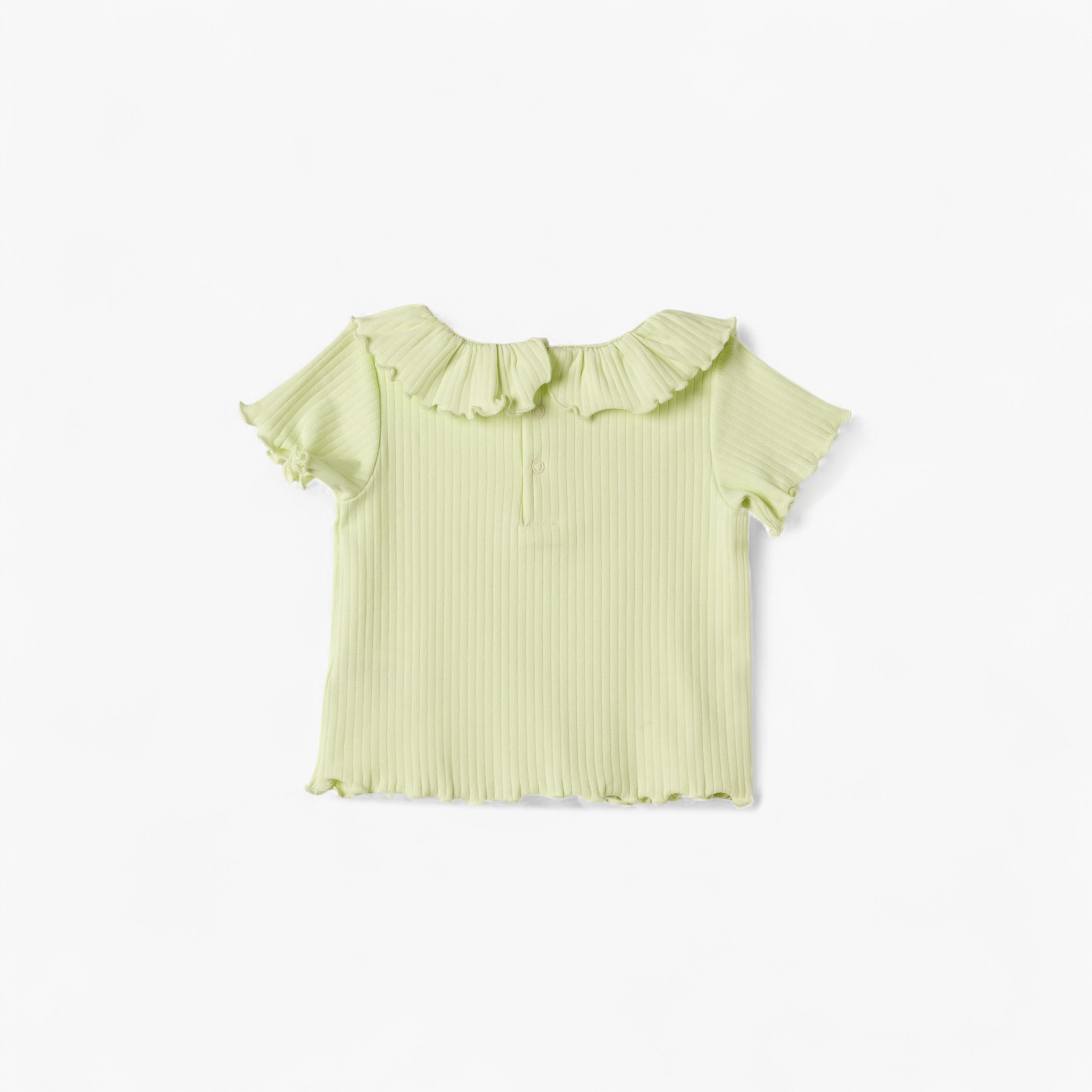 Juniors Ribbed Top with Ruffle Detail and Short Sleeves-baby-girls-clothing-tshirts-image-2