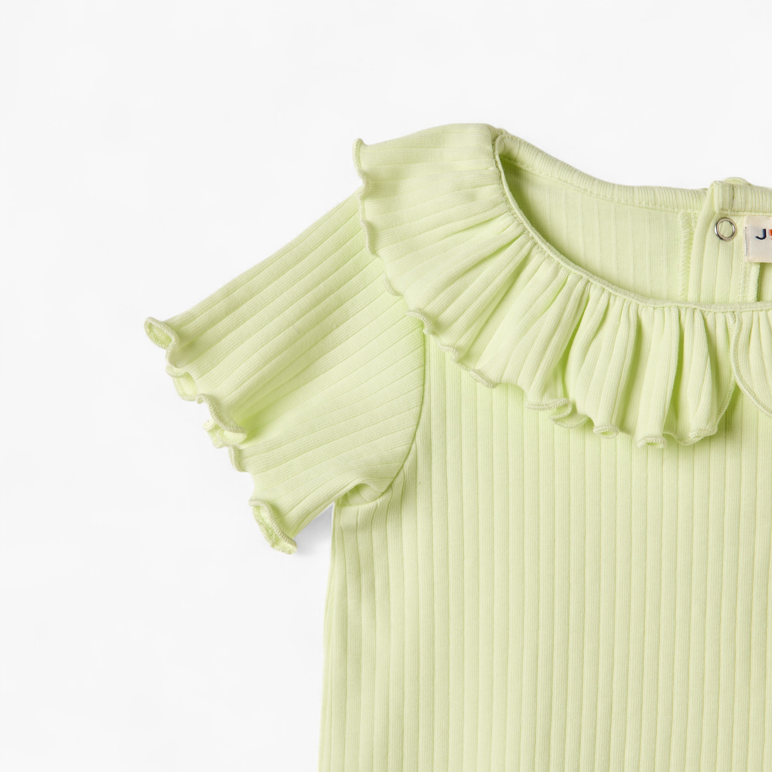 Juniors Ribbed Top with Ruffle Detail and Short Sleeves-baby-girls-clothing-tshirts-image-3