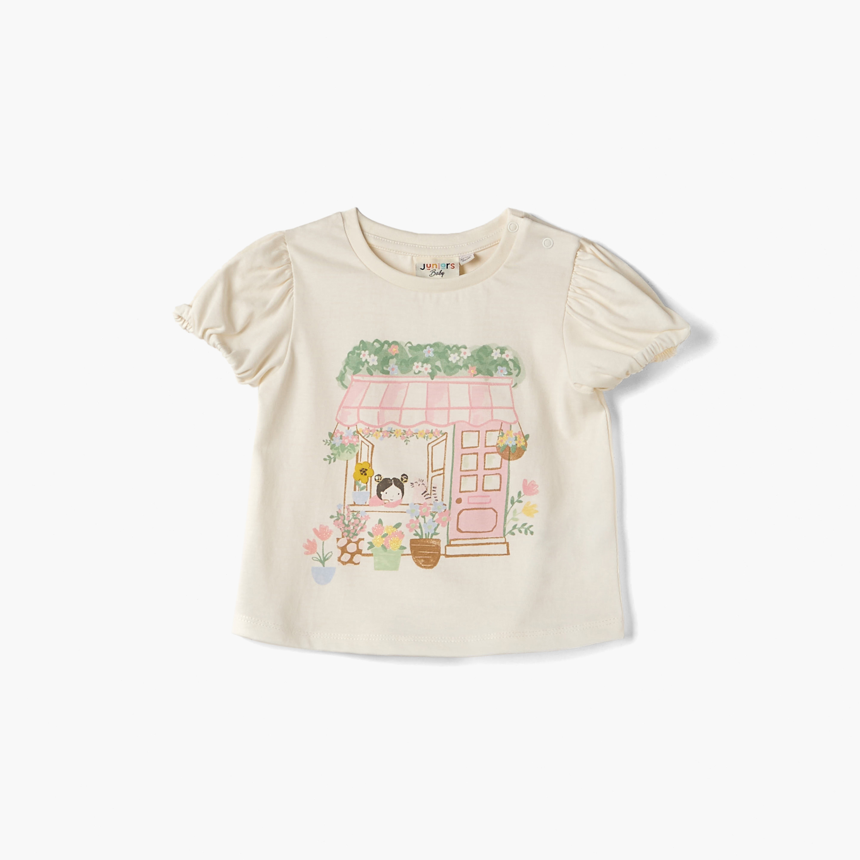 Juniors Printed T-shirt with Short Sleeves-baby-girls-clothing-tshirts-image-1