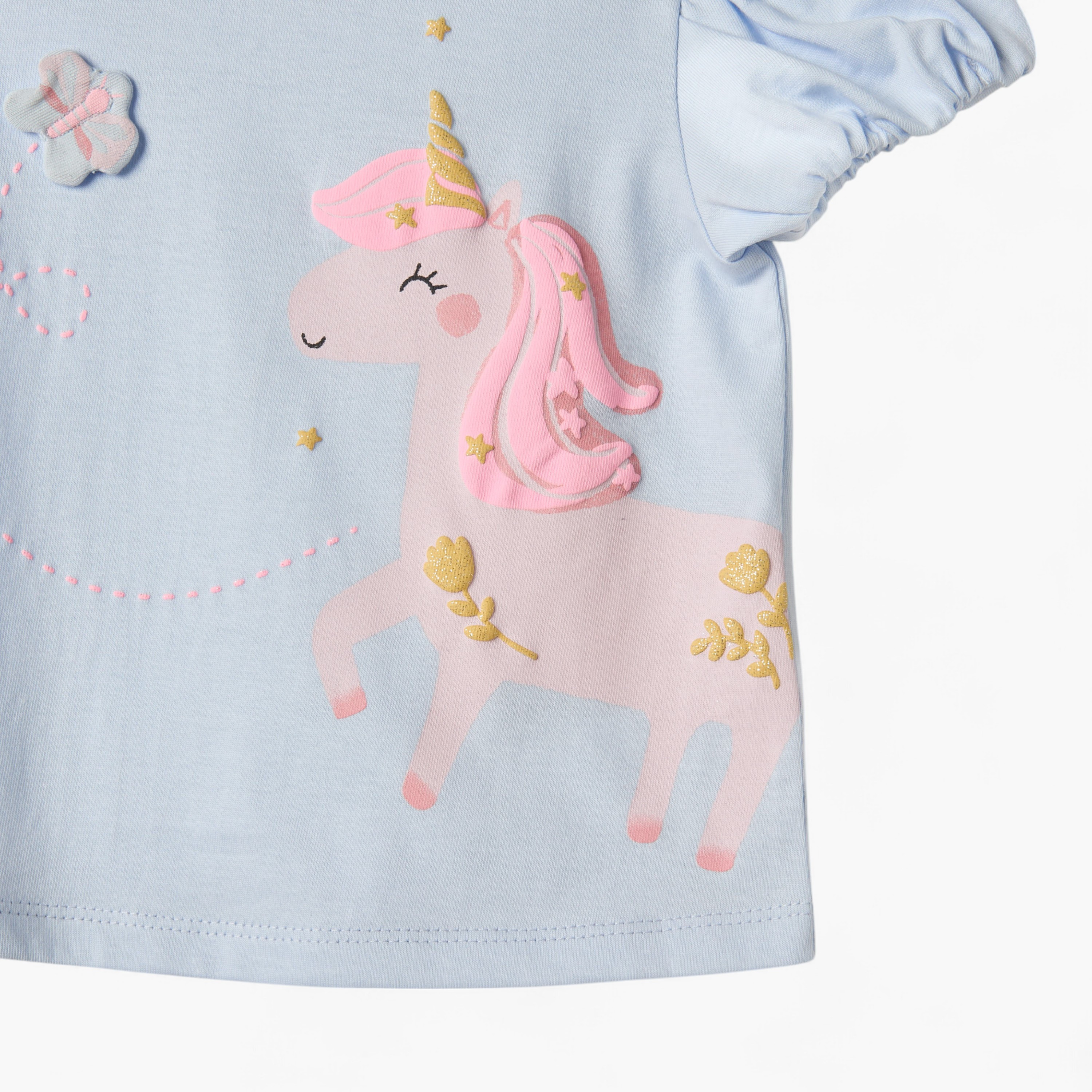 Juniors Unicorn Print T-shirt with Short Sleeves-baby-girls-clothing-tshirts-image-4