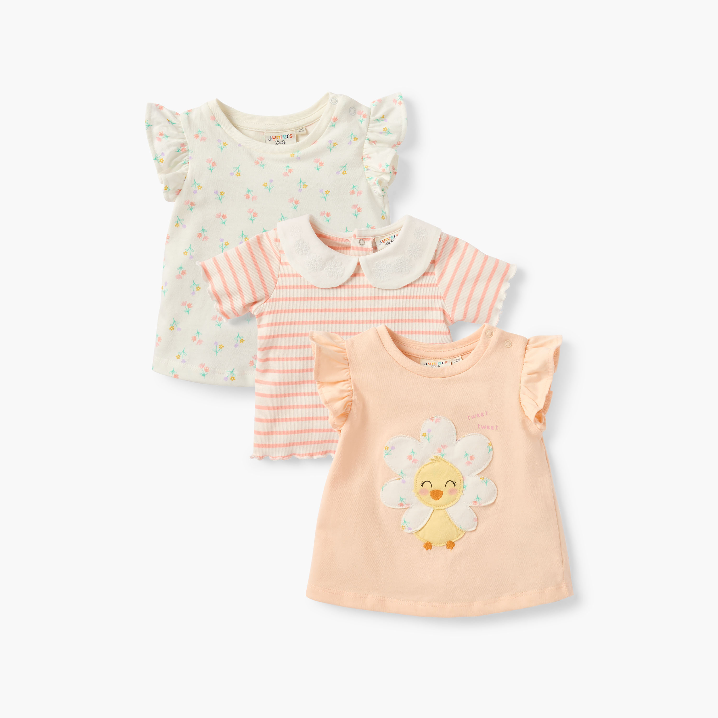 Juniors Assorted T-shirt with Short Sleeves - Set of 3-baby-girls-clothing-tshirts-image-1