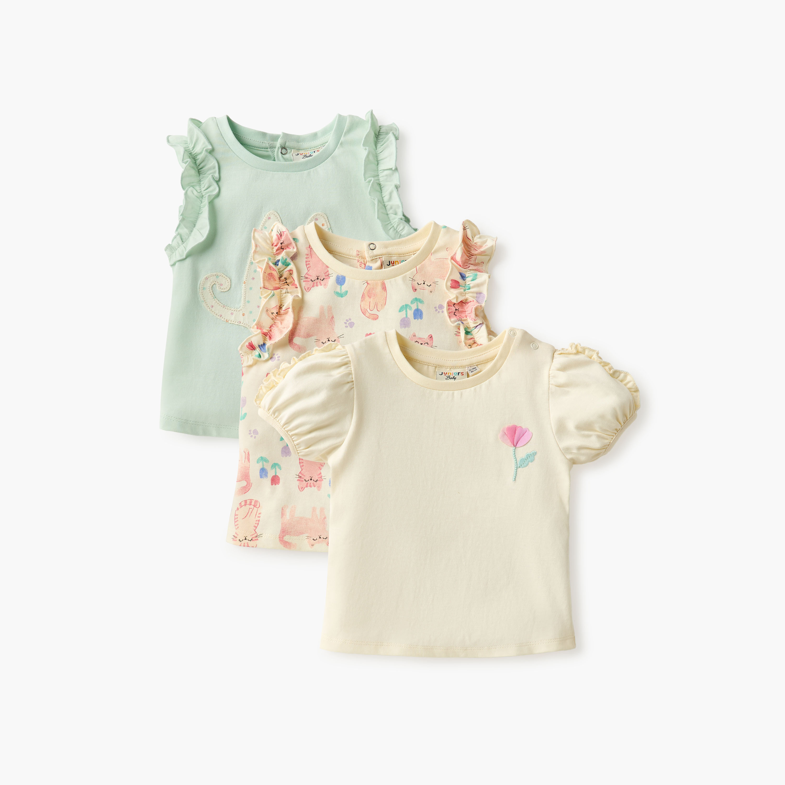 تيشيرتات بطبعات مع ياقة مستديرة من جونيورز - طقم 3 قطع-baby-girls-clothing-tshirts-image-6