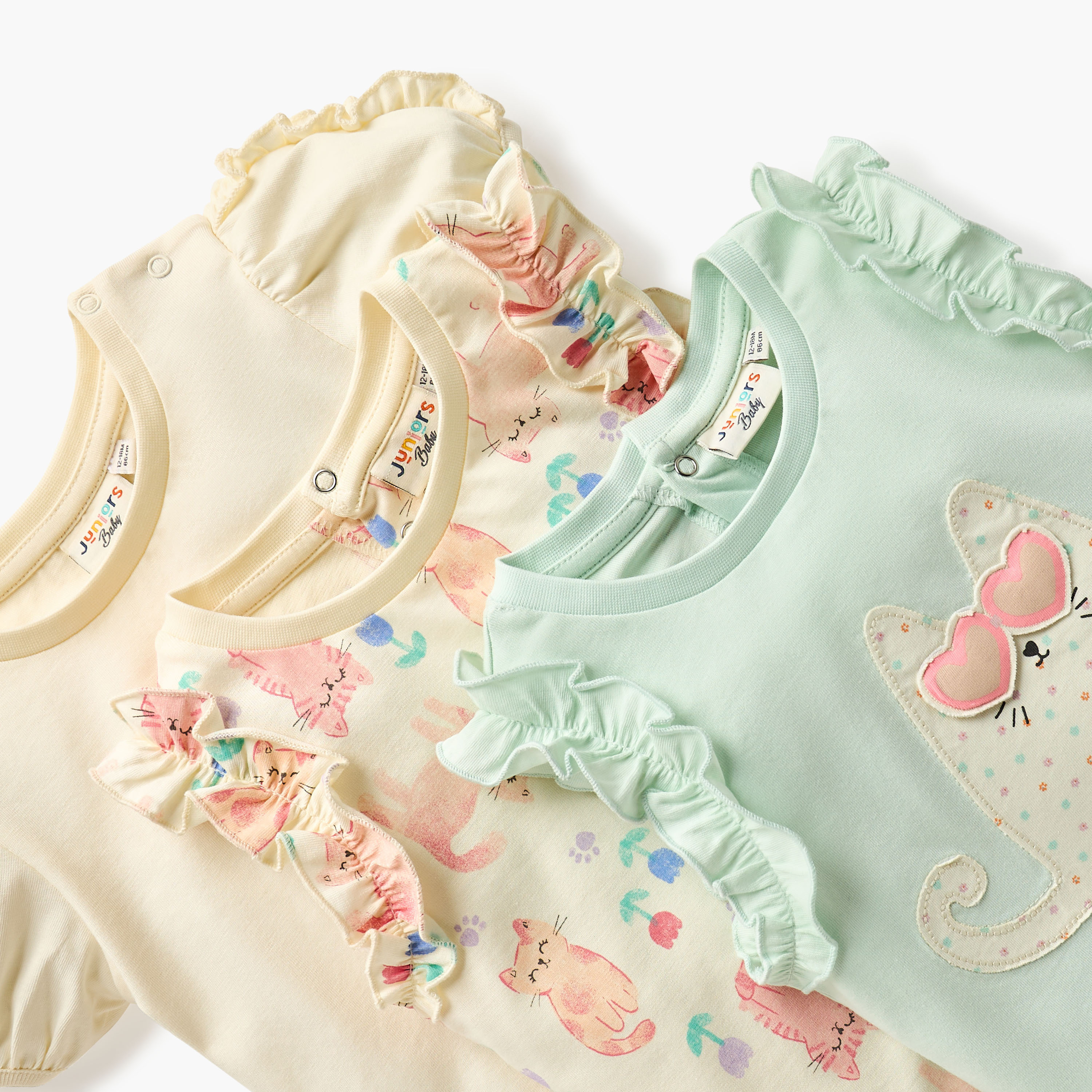 تيشيرتات بطبعات مع ياقة مستديرة من جونيورز - طقم 3 قطع-baby-girls-clothing-tshirts-image-2