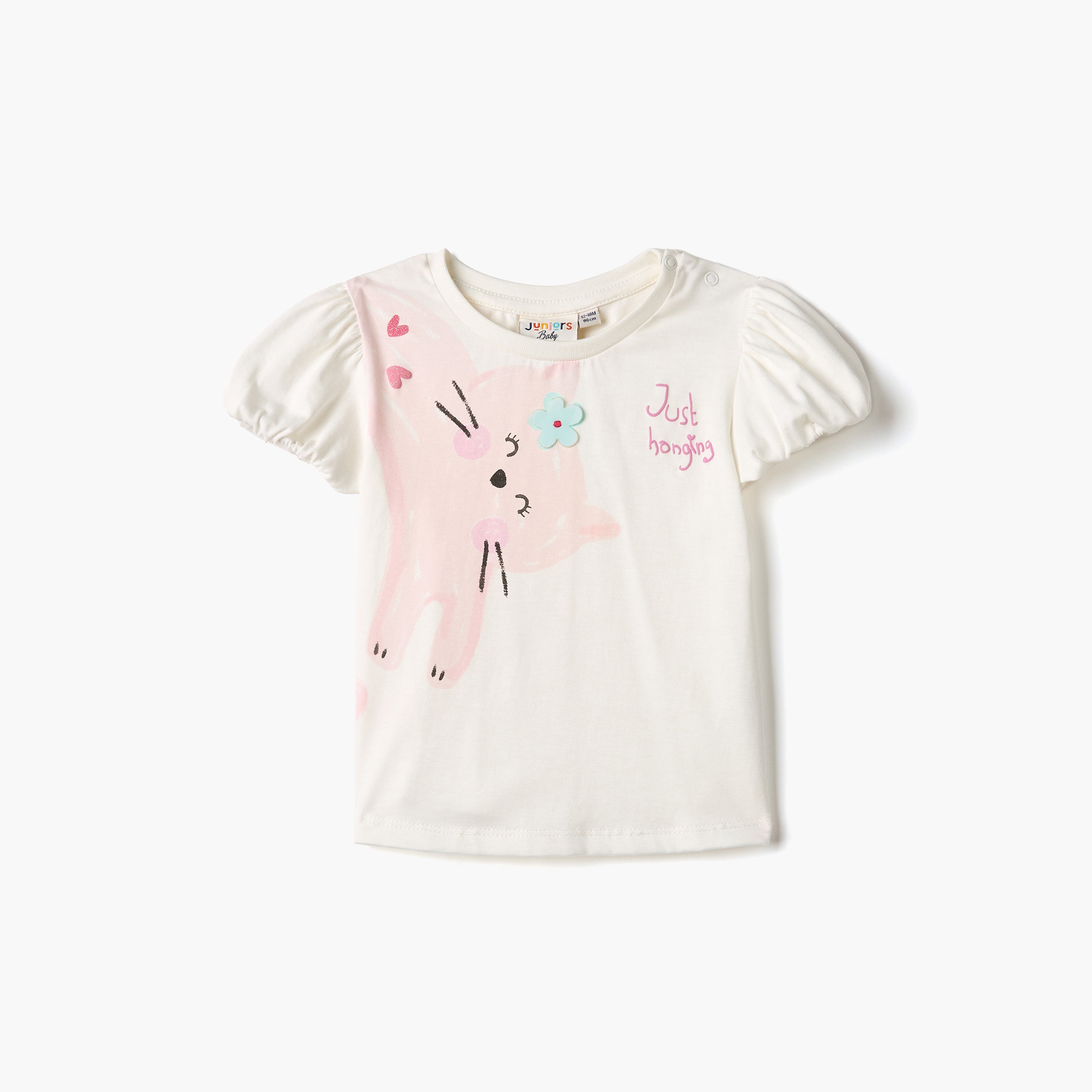 تيشيرت بطبعات قطة وأكمام بالون من جونيورز-baby-girls-clothing-tshirts-image-1