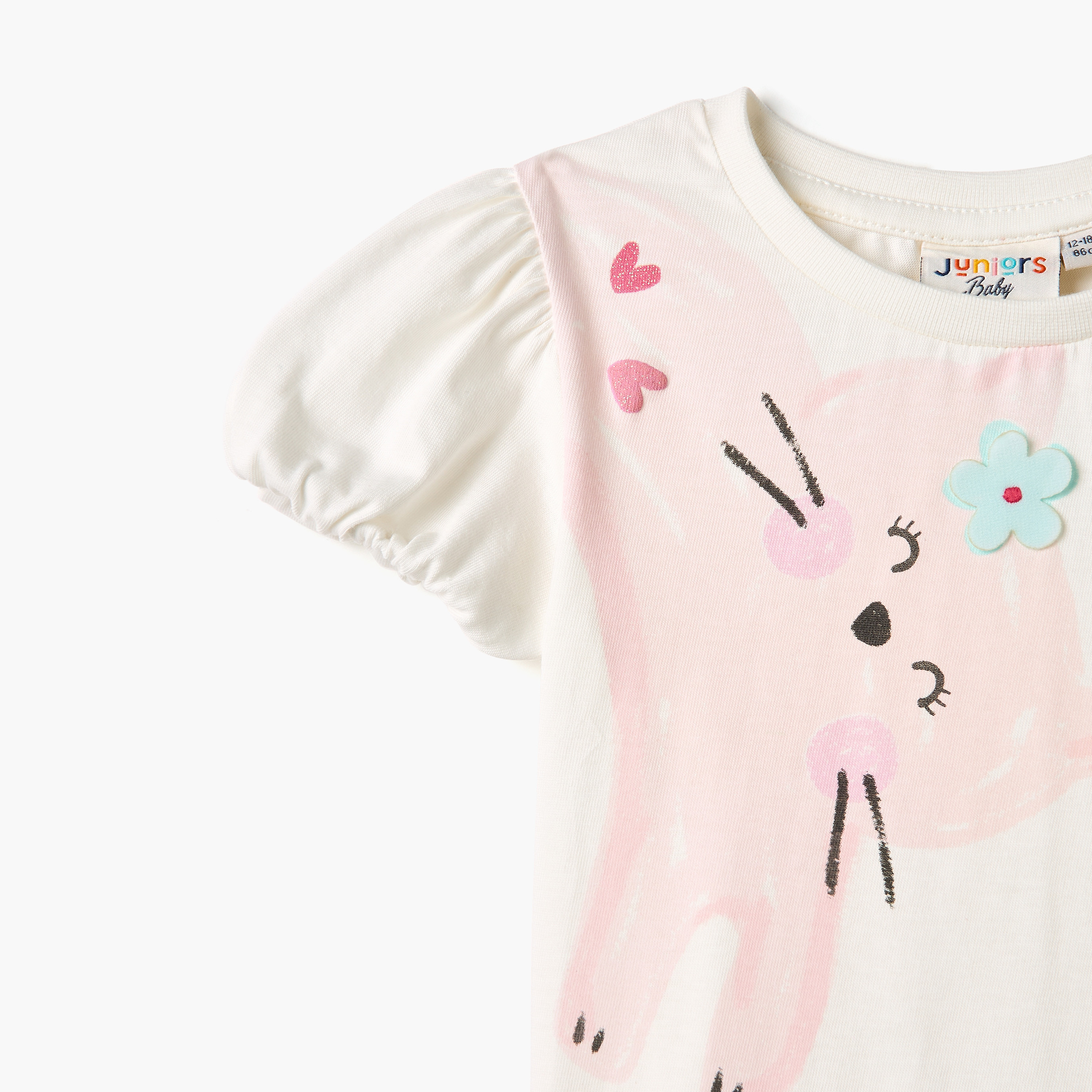 Juniors Cat Print T-shirt with Balloon Sleeves-baby-girls-clothing-tshirts-image-3