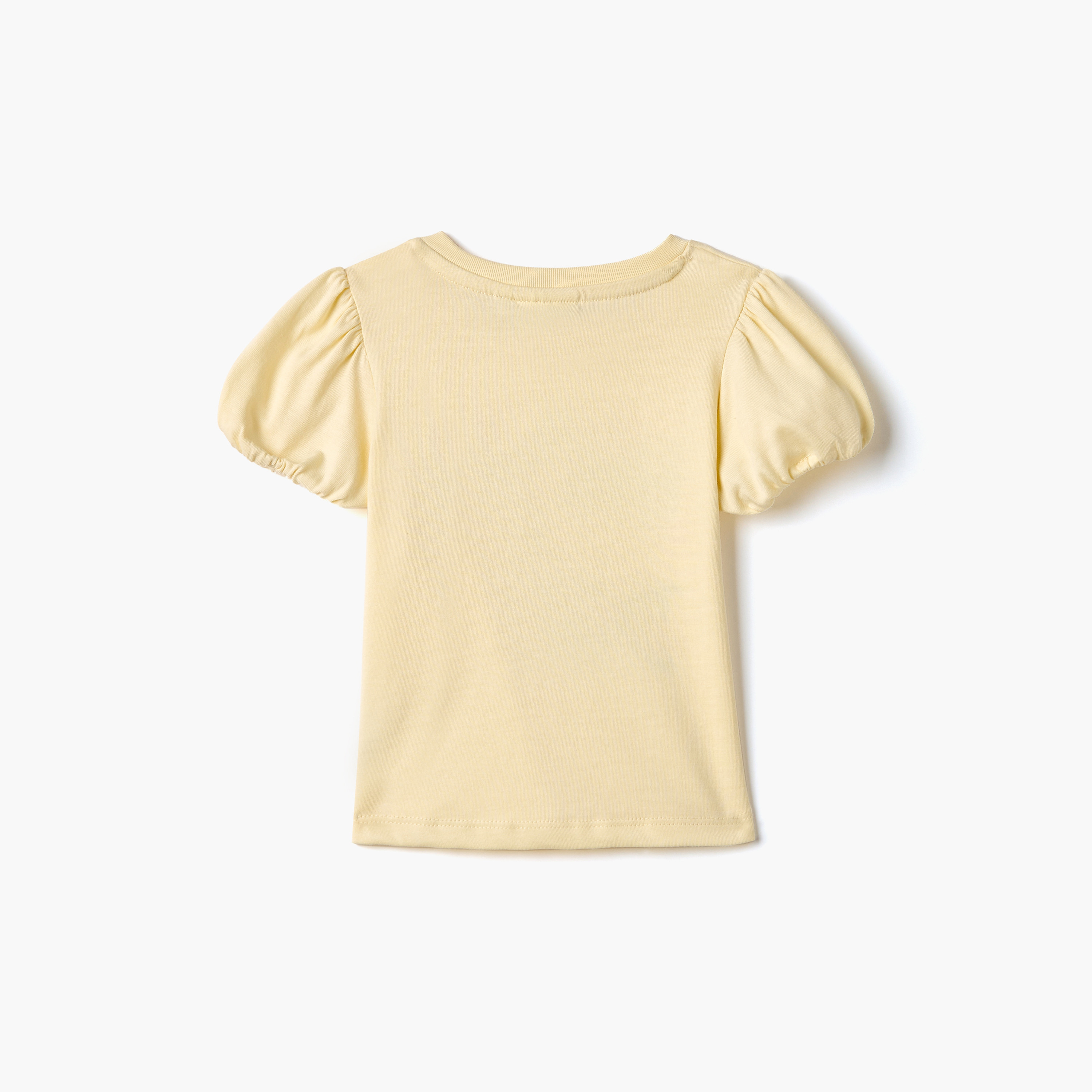 Juniors Graphic Print T-shirt with Puff Sleeves-baby-girls-clothing-tshirts-image-2
