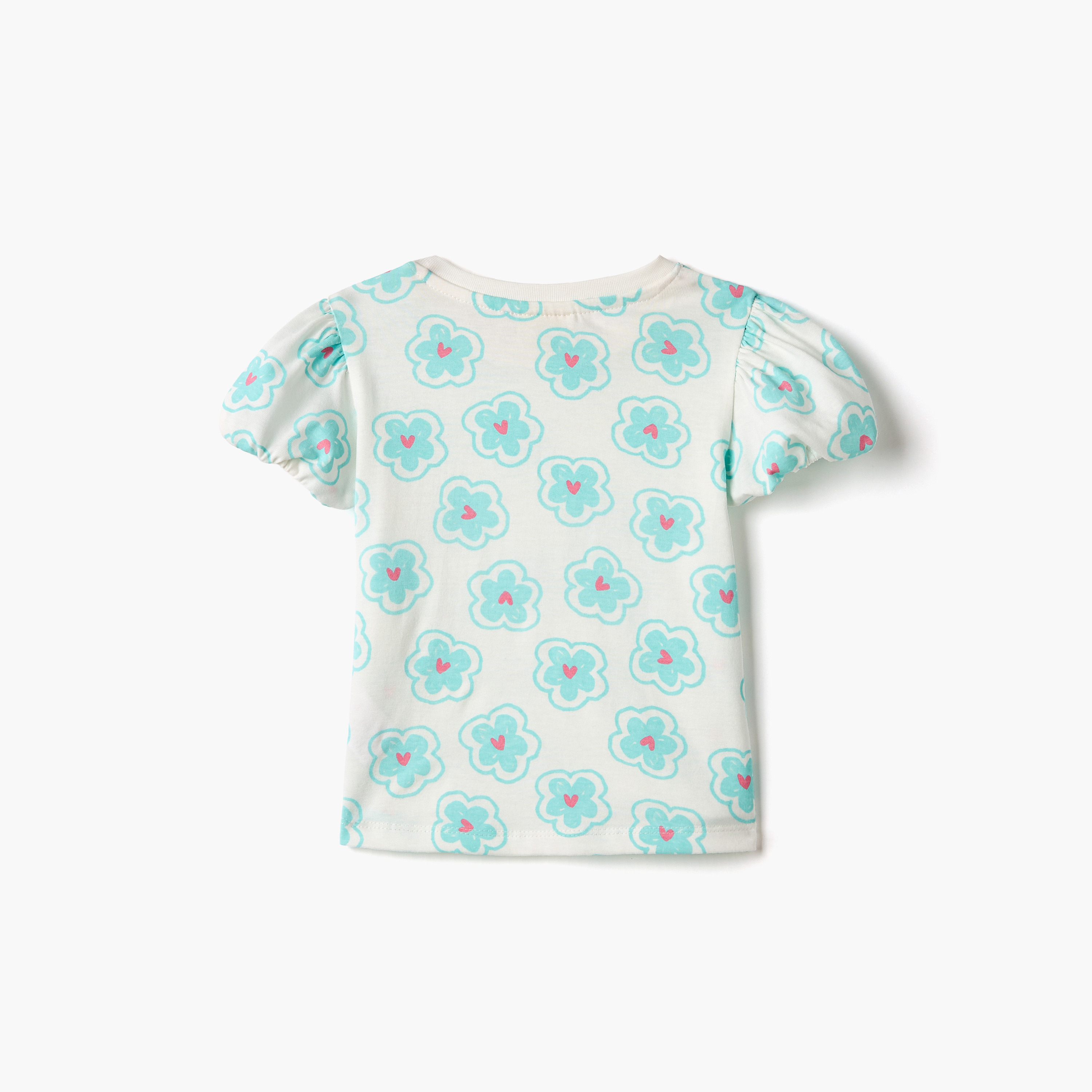 Juniors All-Over Floral Print T-shirt with Puff Sleeves-baby-girls-clothing-tshirts-image-2