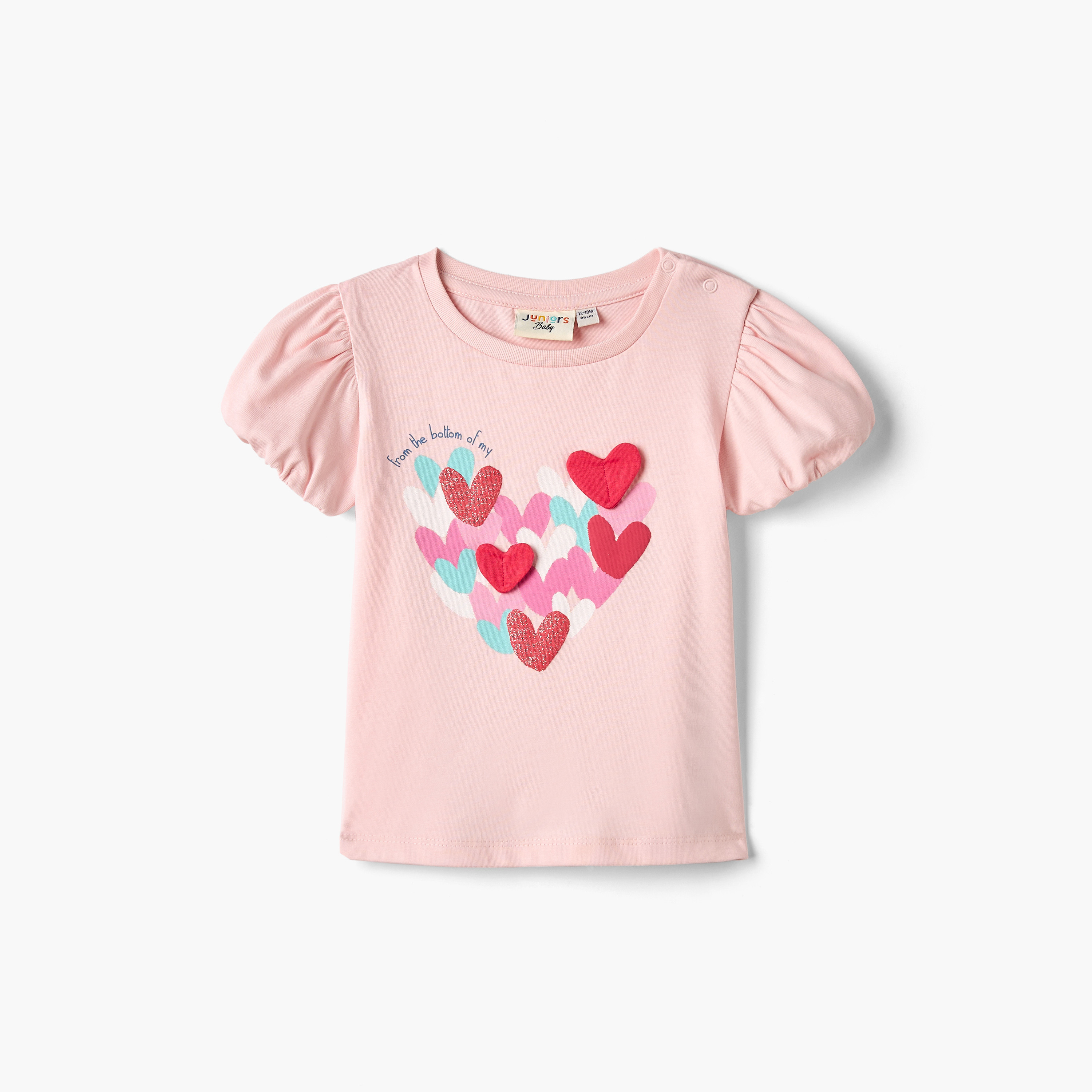 Juniors Heart Print T-shirt with Balloon Sleeves-baby-girls-clothing-tshirts-image-1