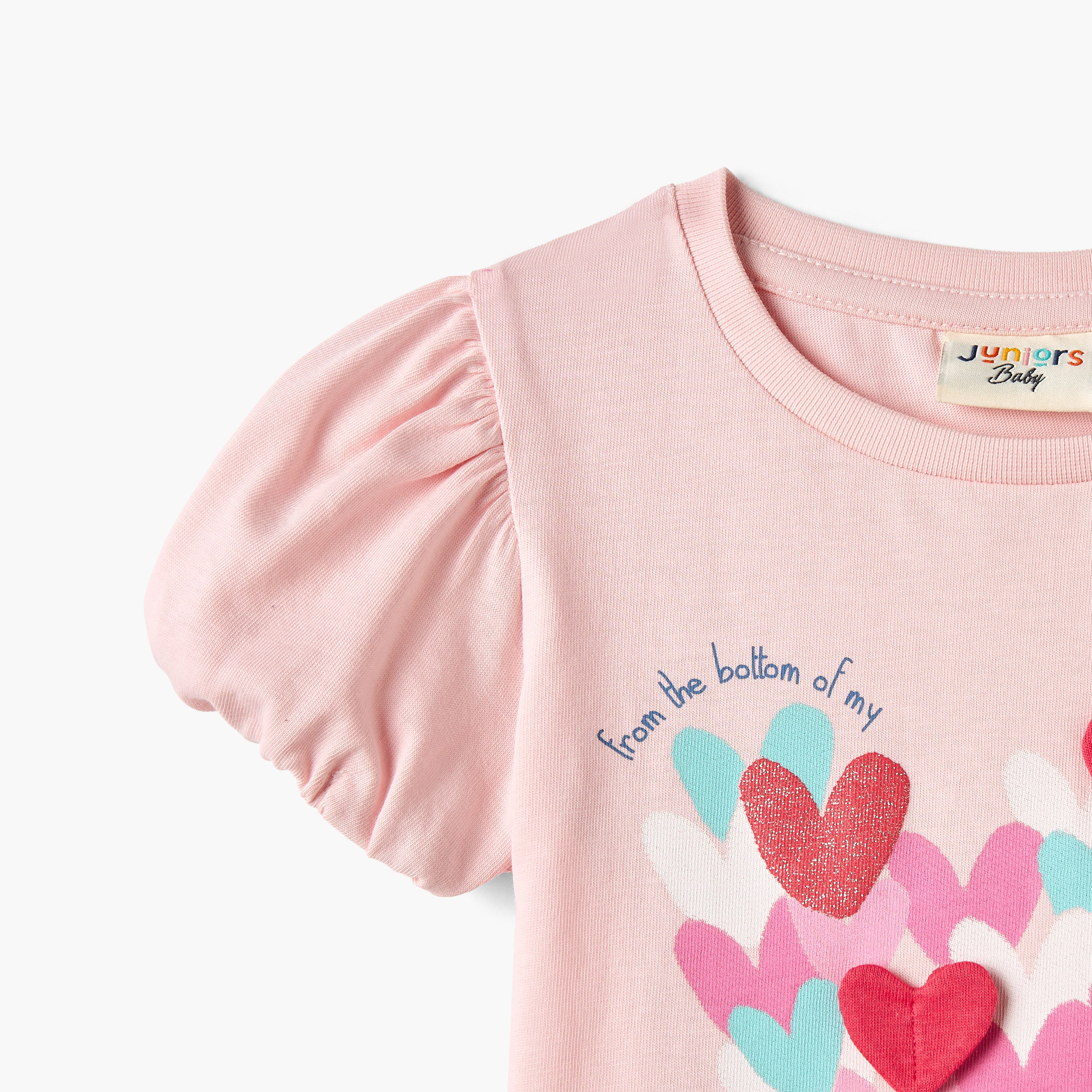 Juniors Heart Print T-shirt with Balloon Sleeves-baby-girls-clothing-tshirts-image-3