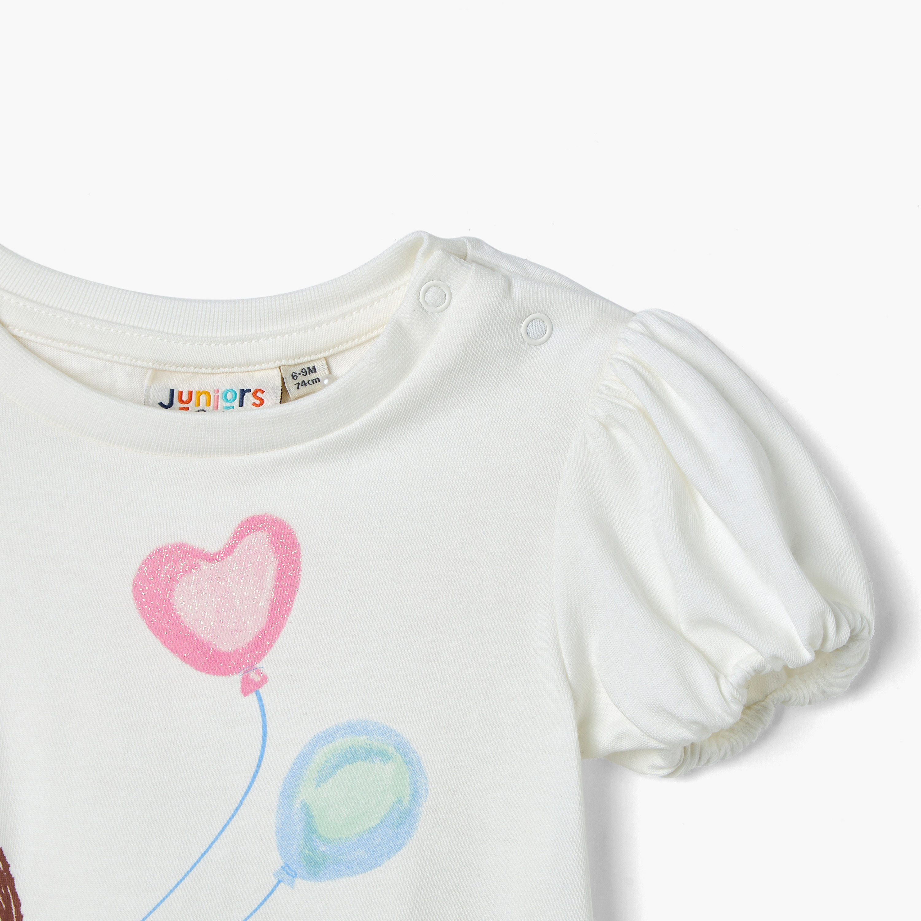 Juniors Printed T-shirt with Balloon Sleeves-baby-girls-clothing-tshirts-image-3