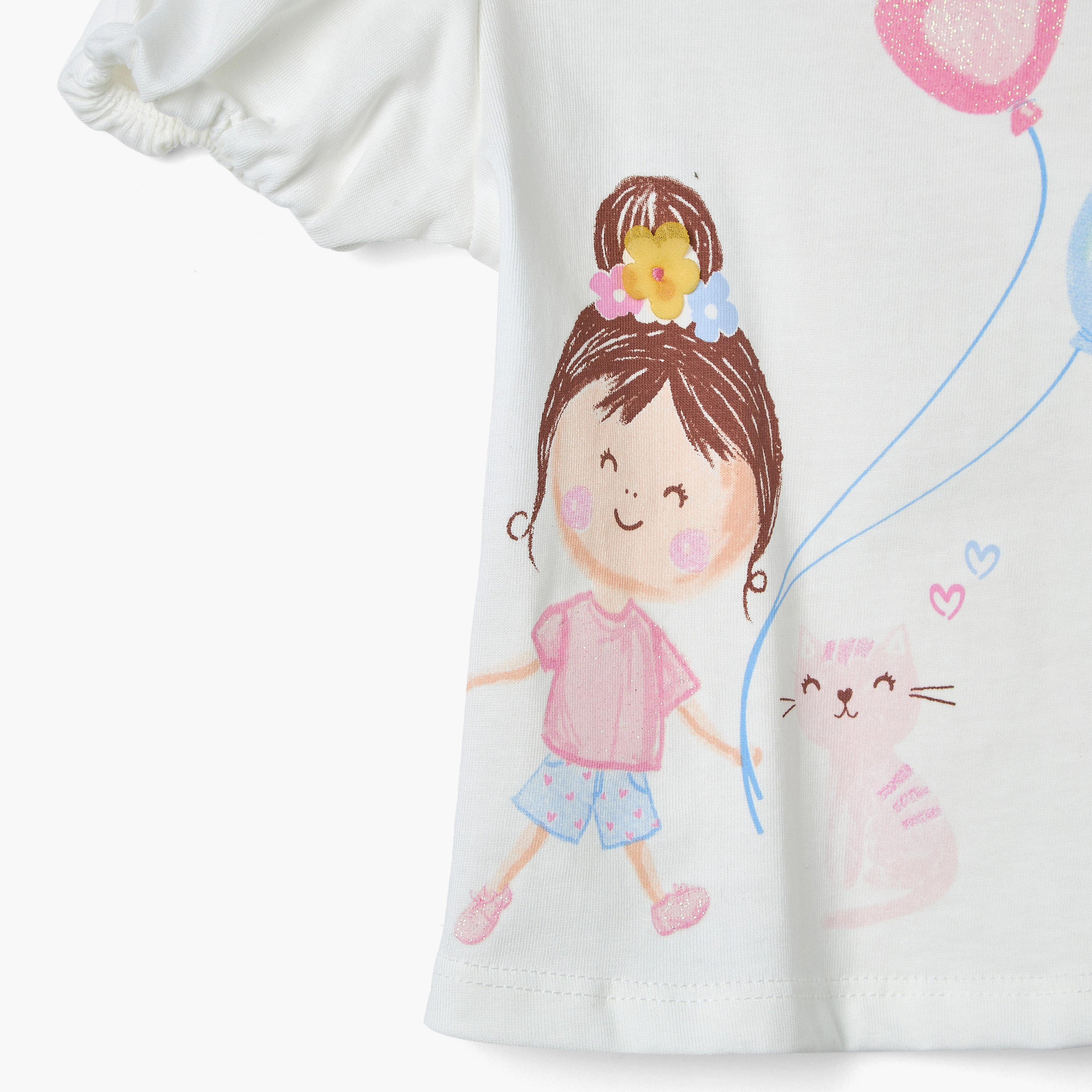 Juniors Printed T-shirt with Balloon Sleeves-baby-girls-clothing-tshirts-image-4