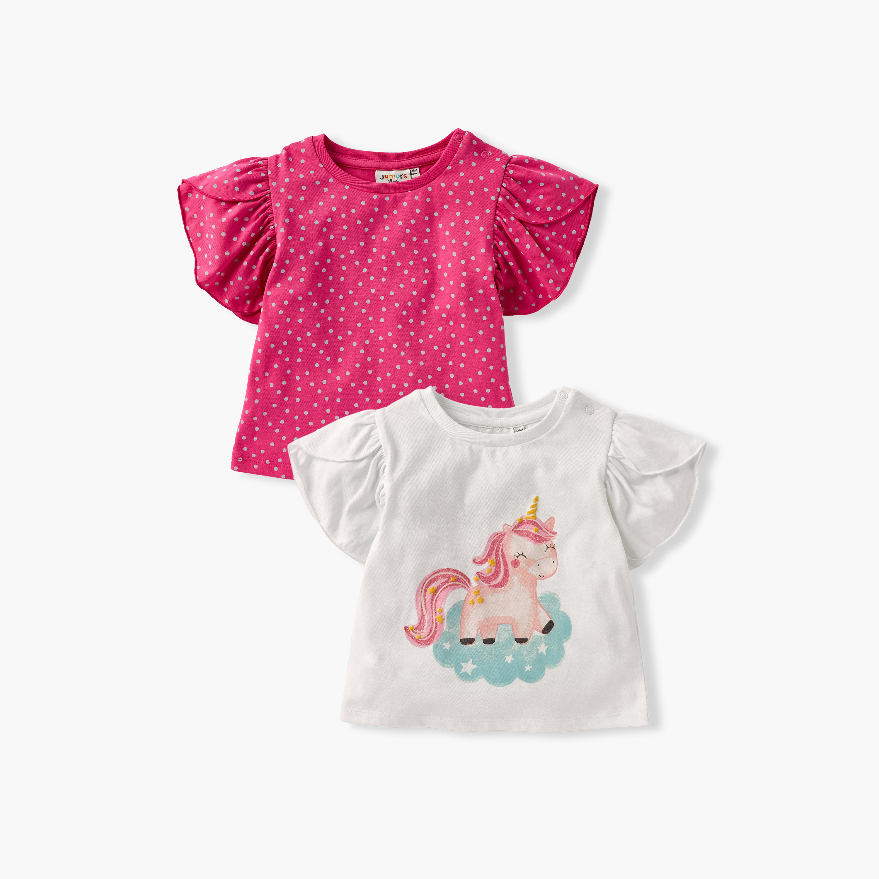 Juniors Printed T-shirt with Puff Sleeves - Set of 2-baby-girls-clothing-tshirts-image-1