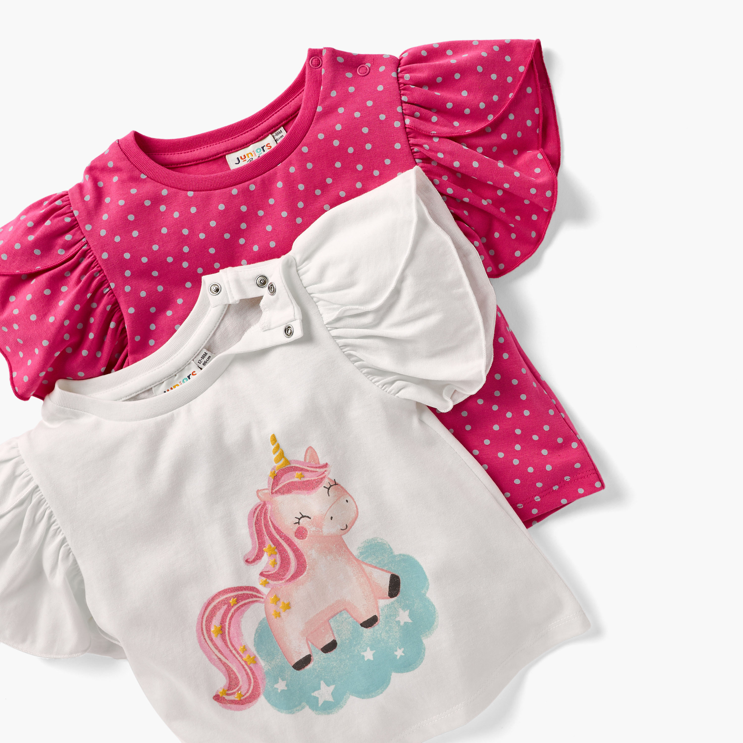 Juniors Printed T-shirt with Puff Sleeves - Set of 2-baby-girls-clothing-tshirts-image-4