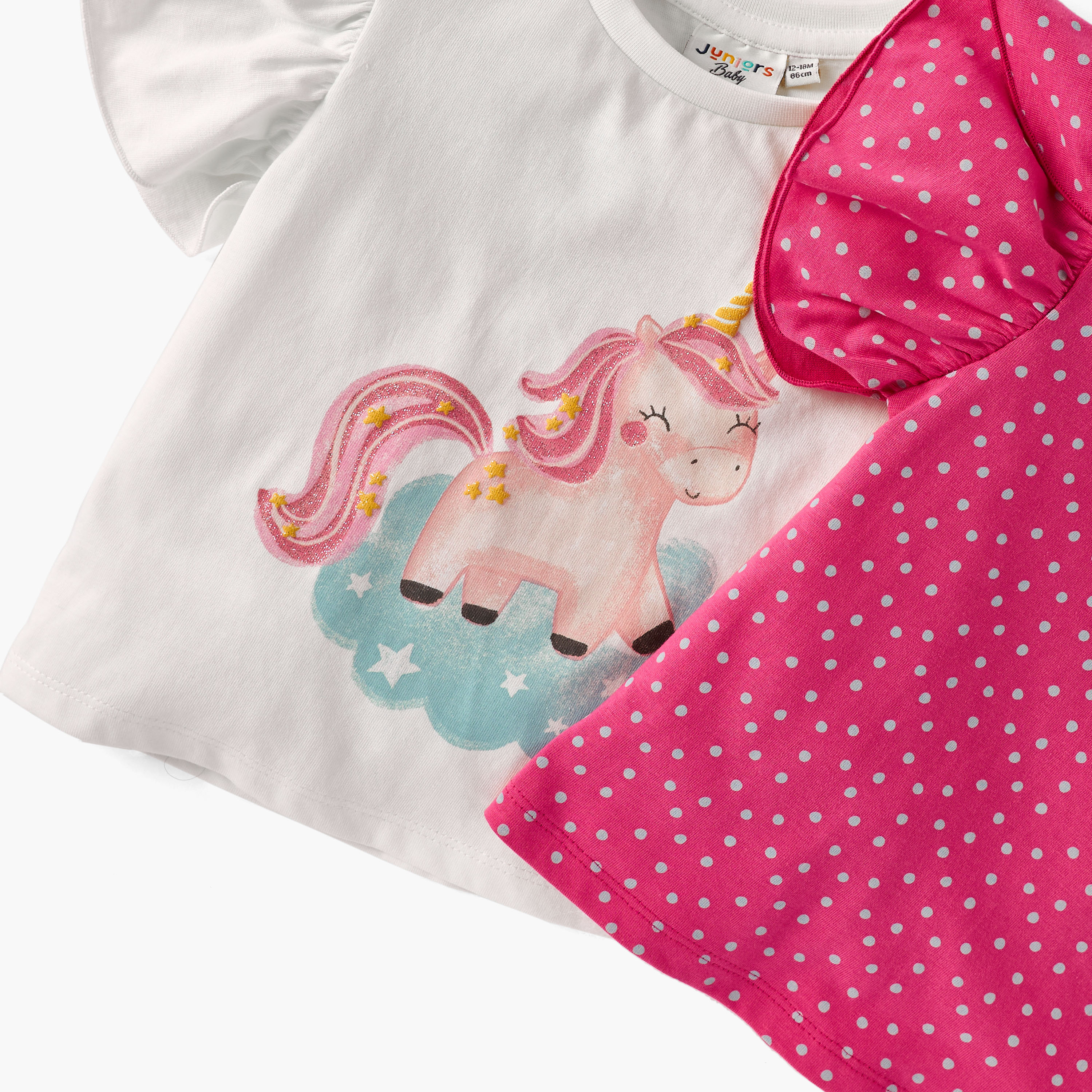 Juniors Printed T-shirt with Puff Sleeves - Set of 2-baby-girls-clothing-tshirts-image-5