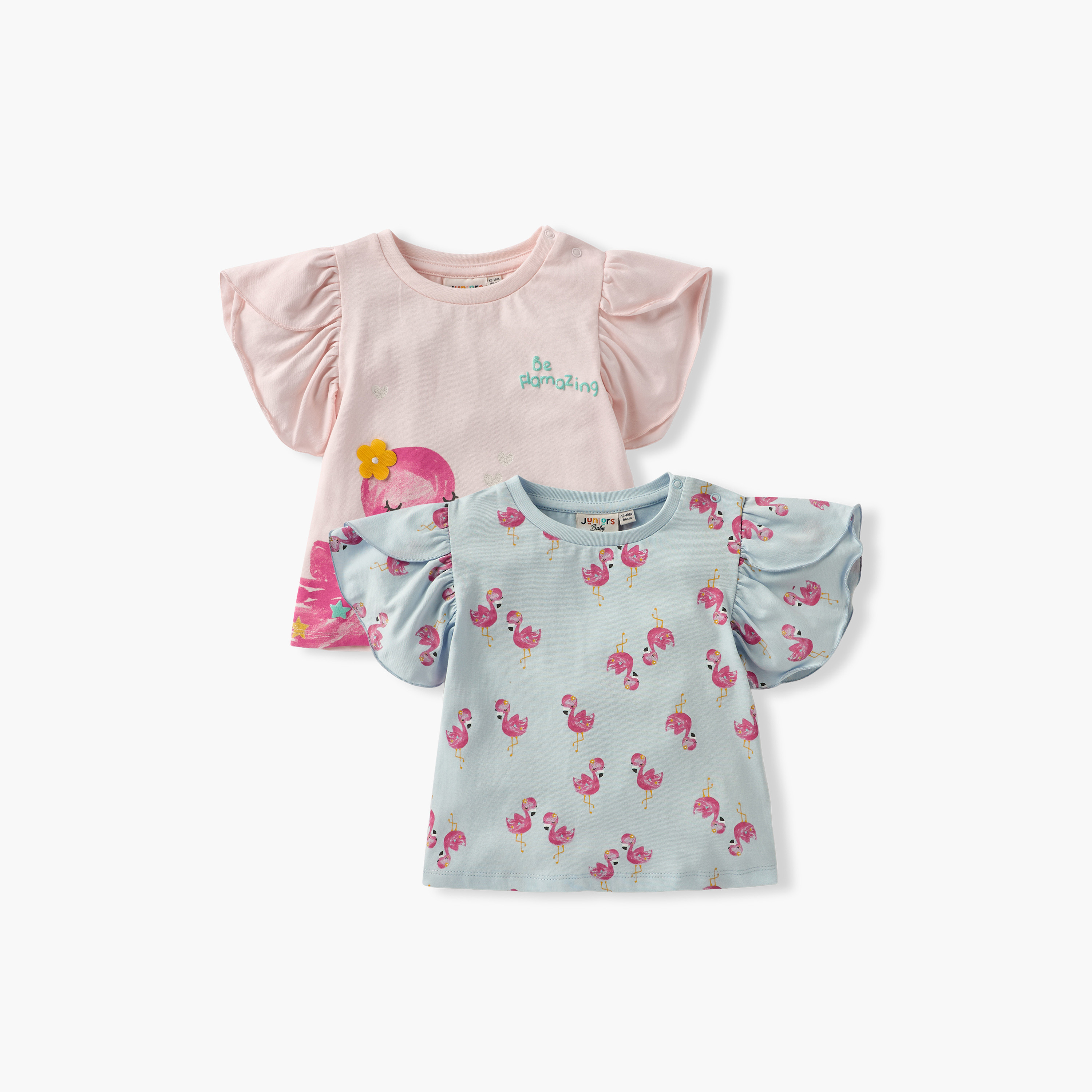 طقم تيشيرت بأكمام منفوخة وطبعات قطعتين من جونيورز-baby-girls-clothing-tshirts-image-1