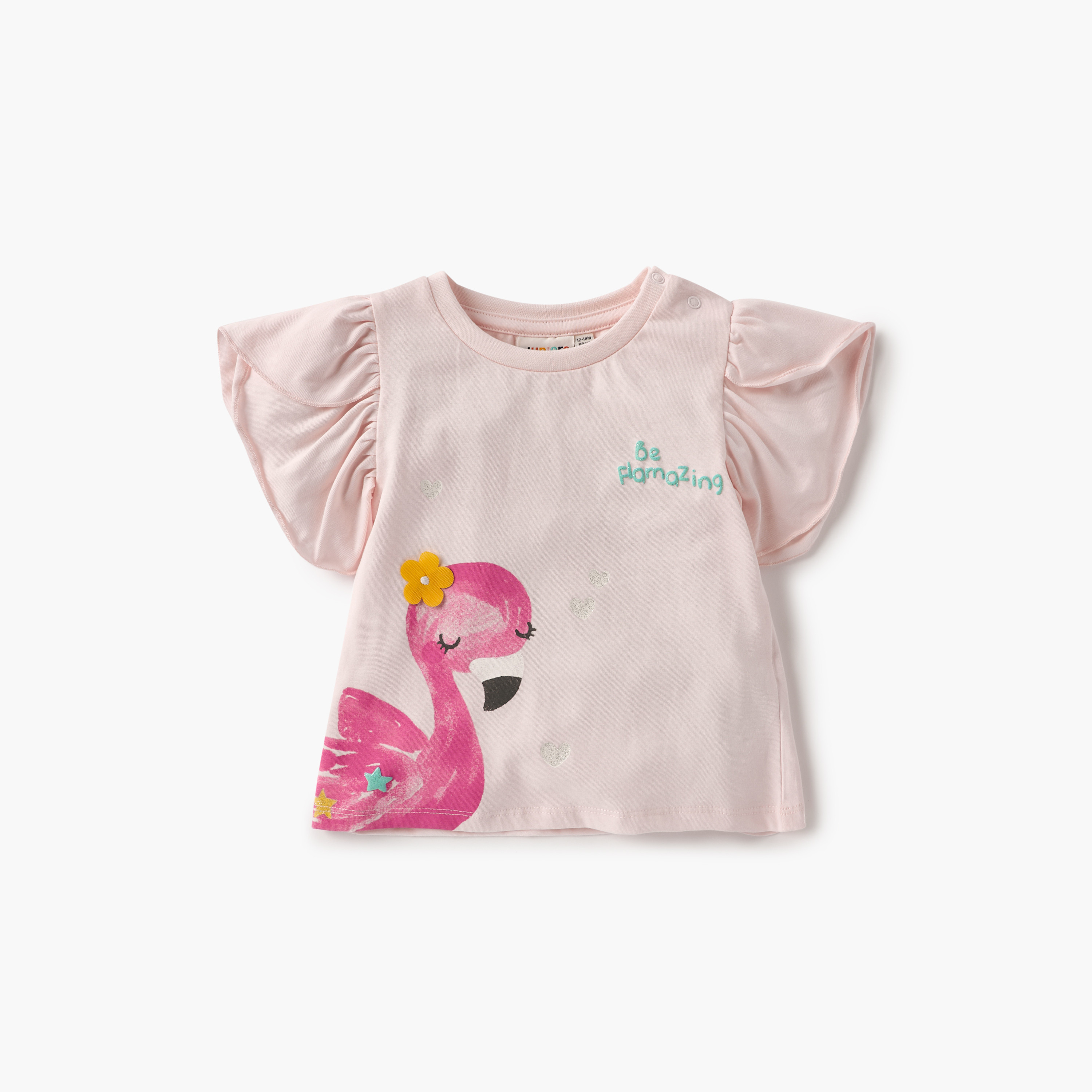 Juniors Flamingo Print T-shirt with Puff Sleeves - Set of 2-baby-girls-clothing-tshirts-image-2