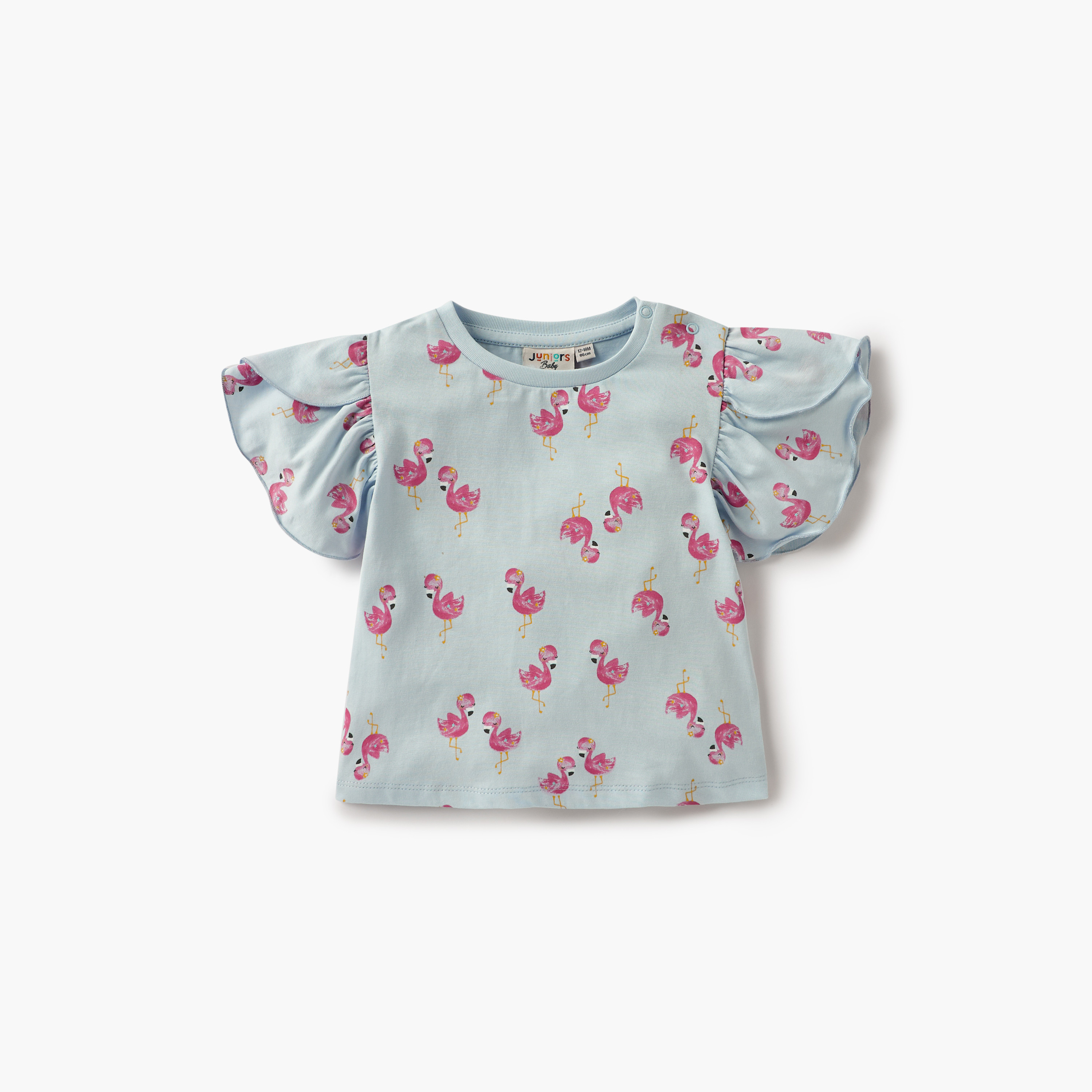 Juniors Flamingo Print T-shirt with Puff Sleeves - Set of 2-baby-girls-clothing-tshirts-image-3