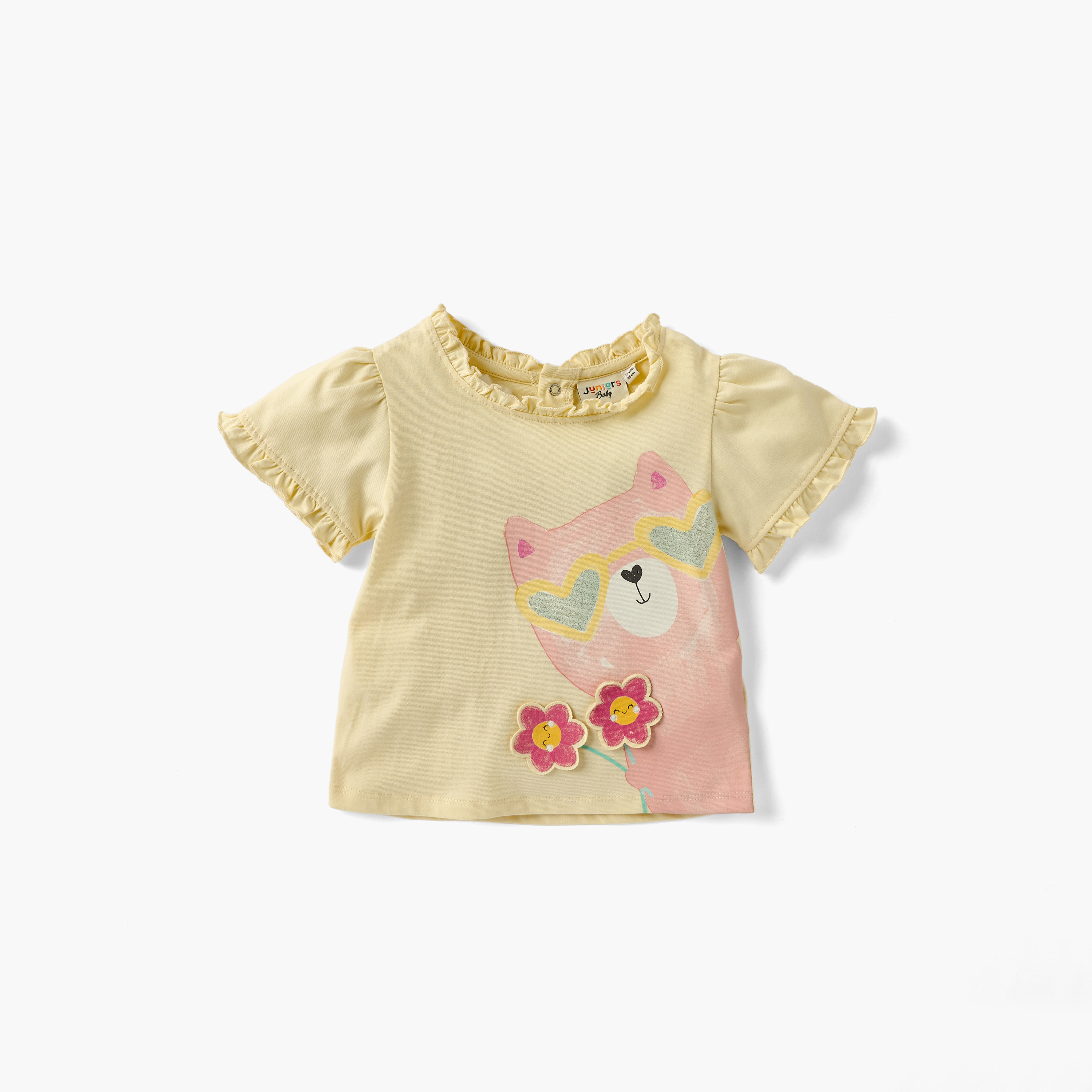 Juniors Floral Detail T-shirt with Short Sleeves - Set of 2-baby-girls-clothing-tshirts-image-3