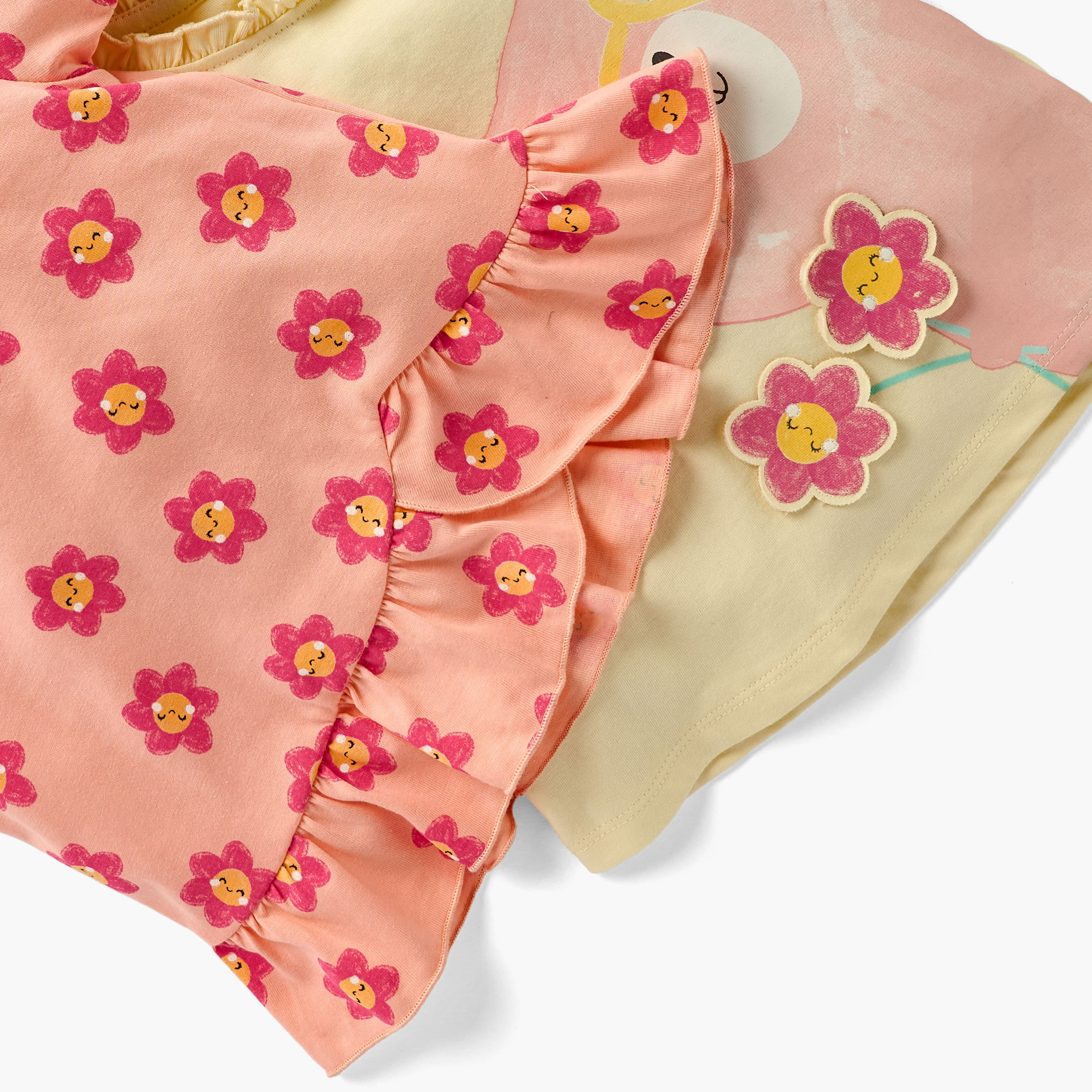 Juniors Floral Detail T-shirt with Short Sleeves - Set of 2-baby-girls-clothing-tshirts-image-5