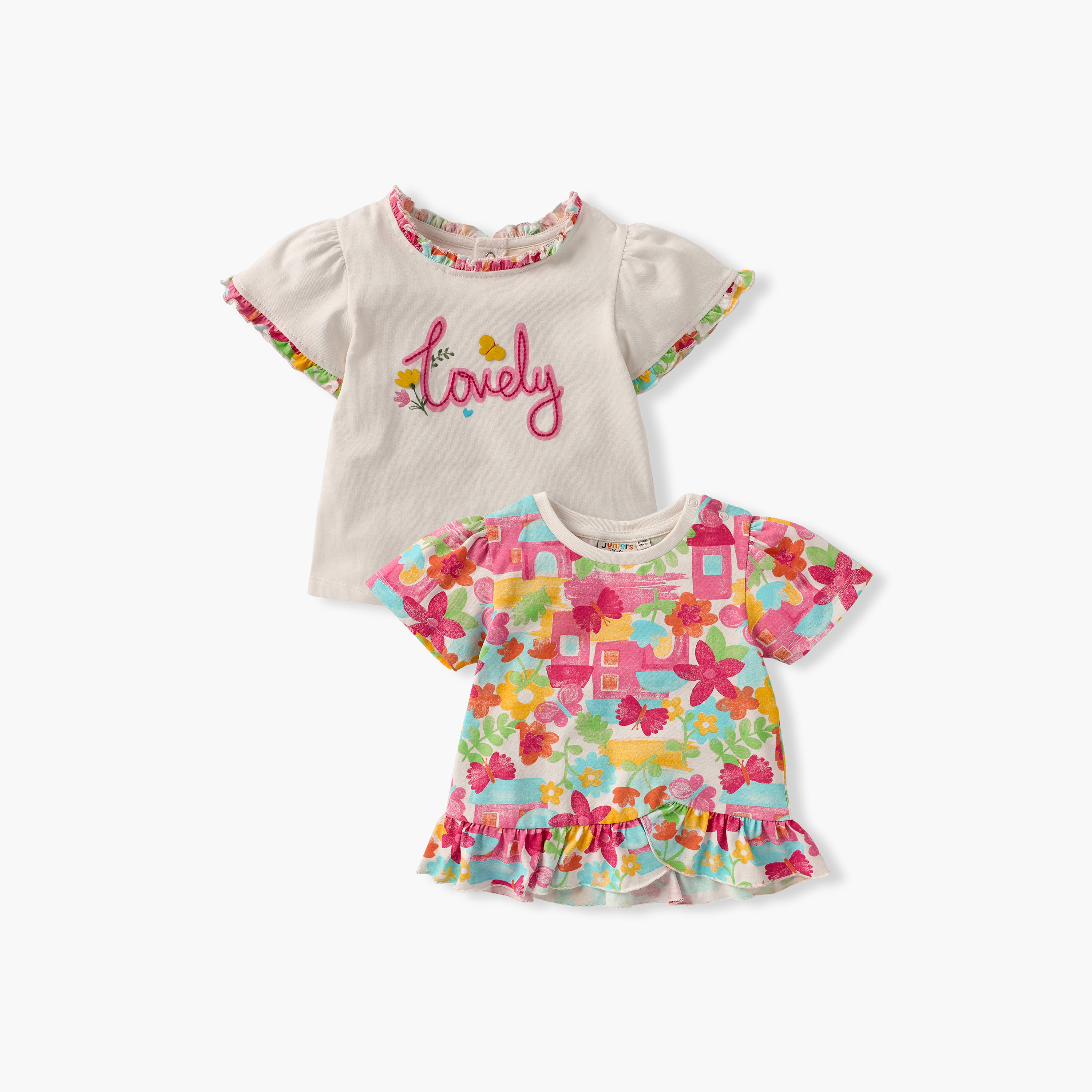Juniors Floral Print T-shirt with Ruffle Detail - Set of 2-baby-girls-clothing-tshirts-image-1