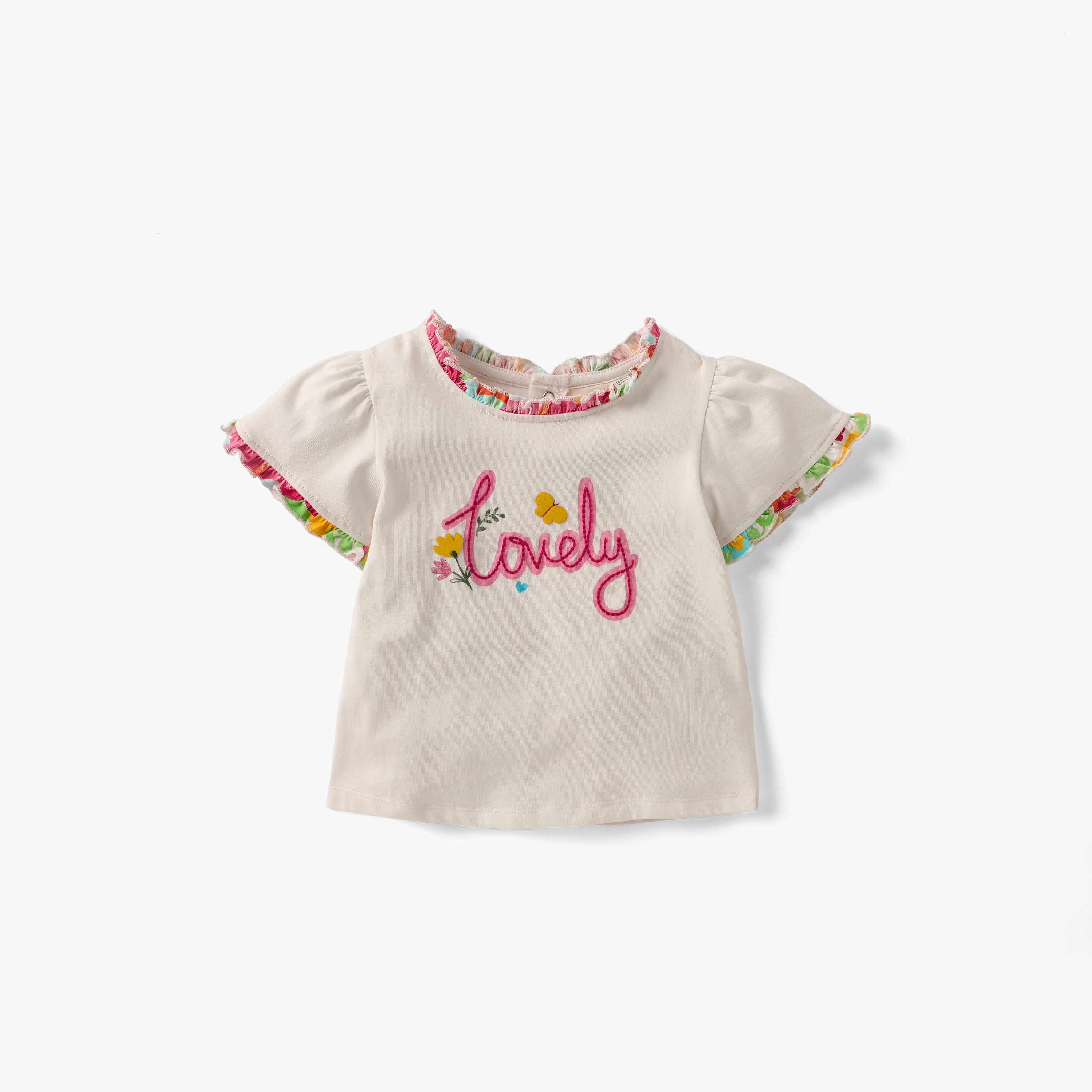 Juniors Floral Print T-shirt with Ruffle Detail - Set of 2-baby-girls-clothing-tshirts-image-2