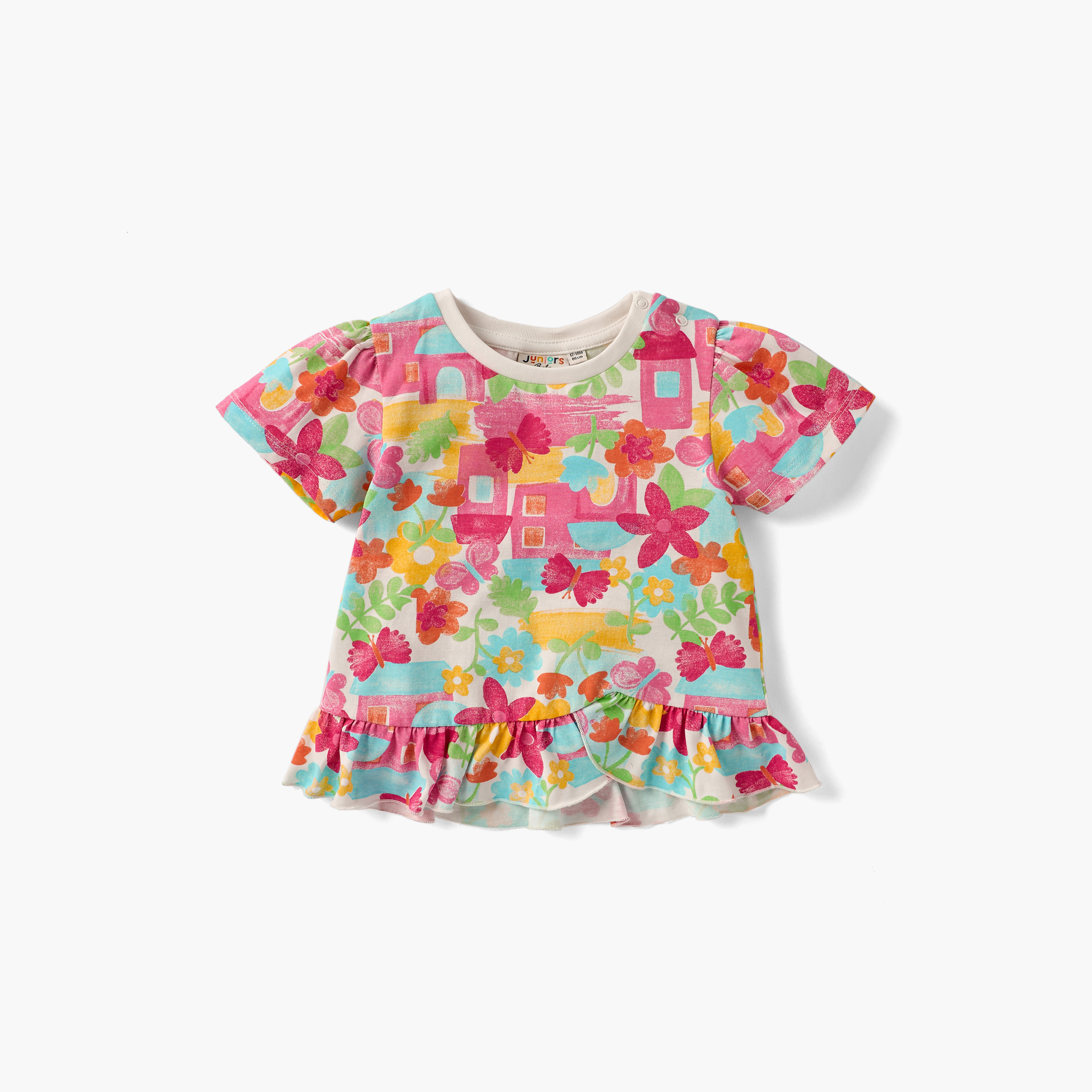 Juniors Floral Print T-shirt with Ruffle Detail - Set of 2-baby-girls-clothing-tshirts-image-3
