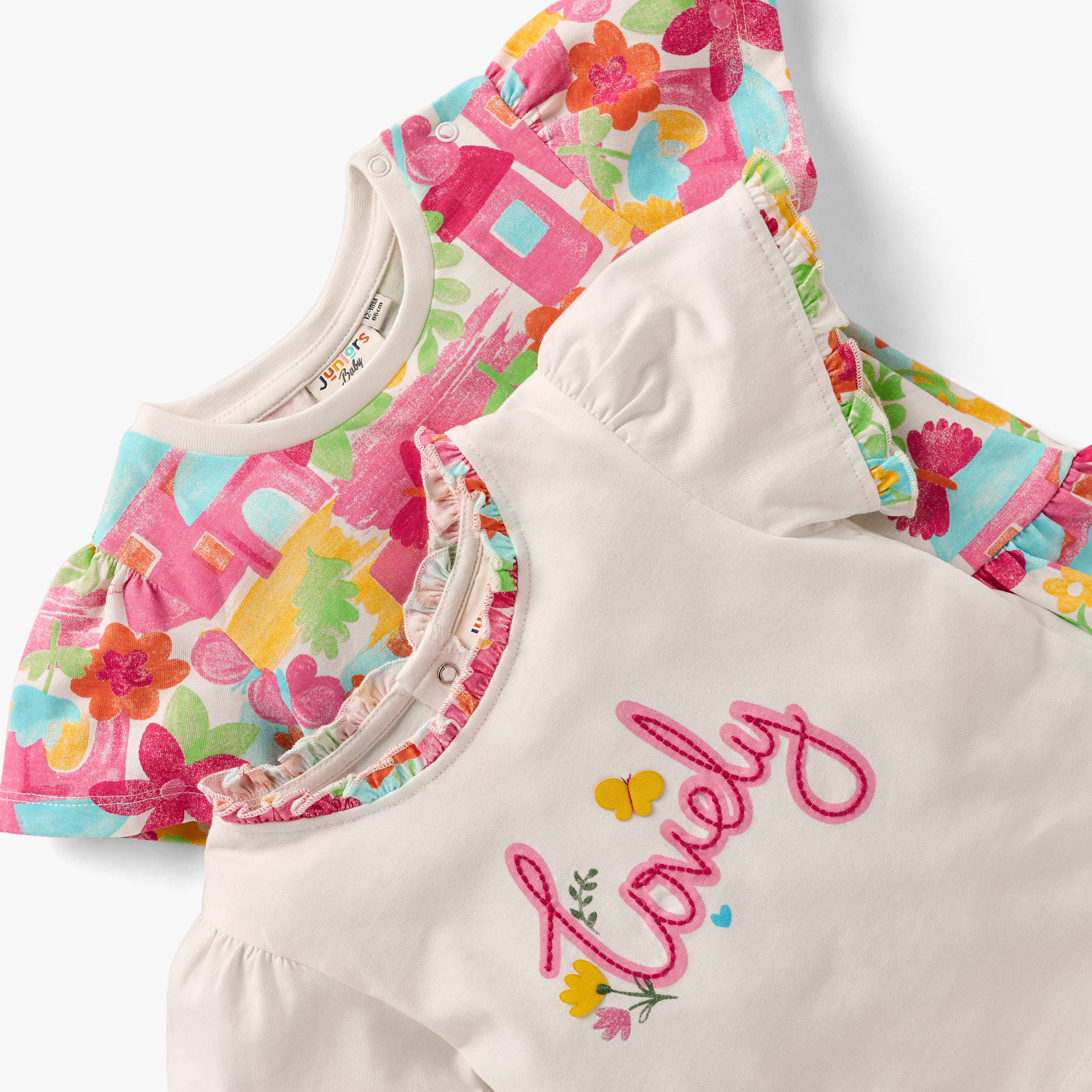 Juniors Floral Print T-shirt with Ruffle Detail - Set of 2-baby-girls-clothing-tshirts-image-4