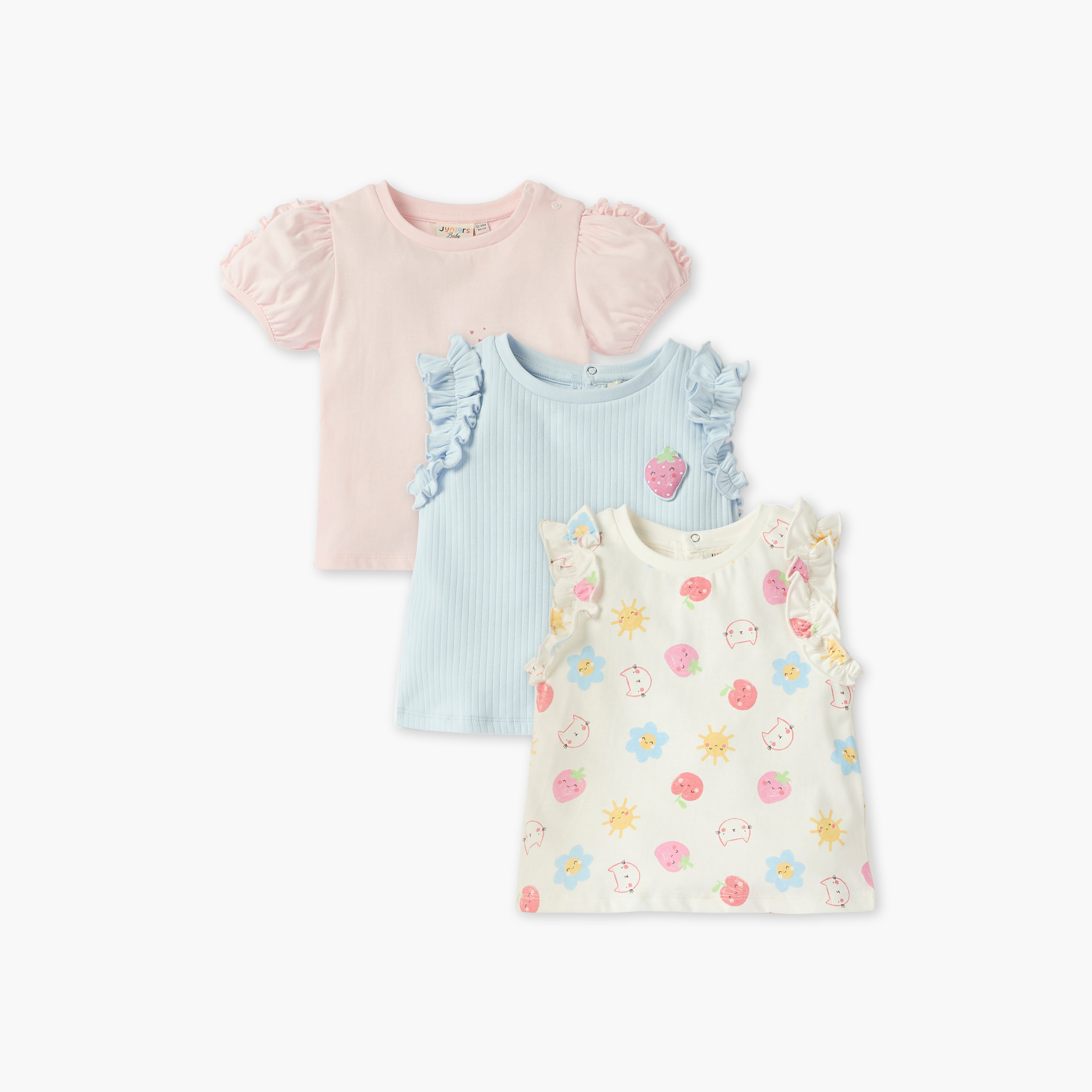 Juniors Assorted Crew Neck T-shirt - Set of 3-baby-girls-clothing-tshirts-image-1