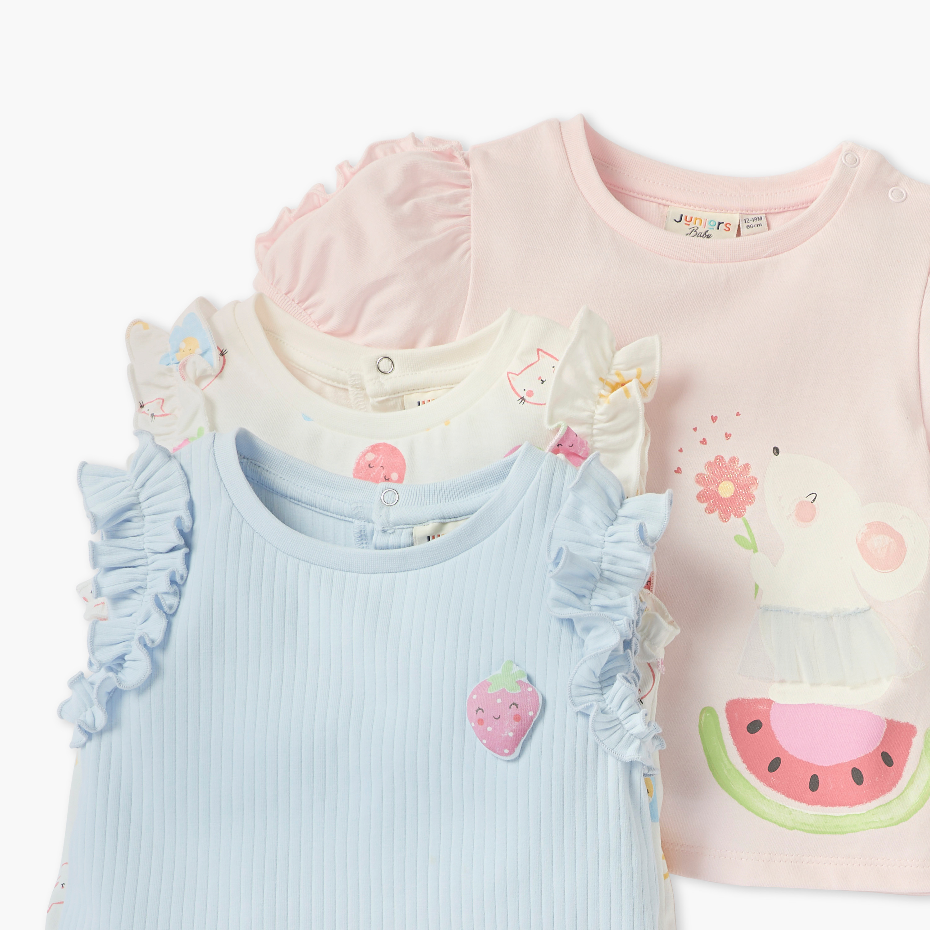 Juniors Assorted Crew Neck T-shirt - Set of 3-baby-girls-clothing-tshirts-image-5