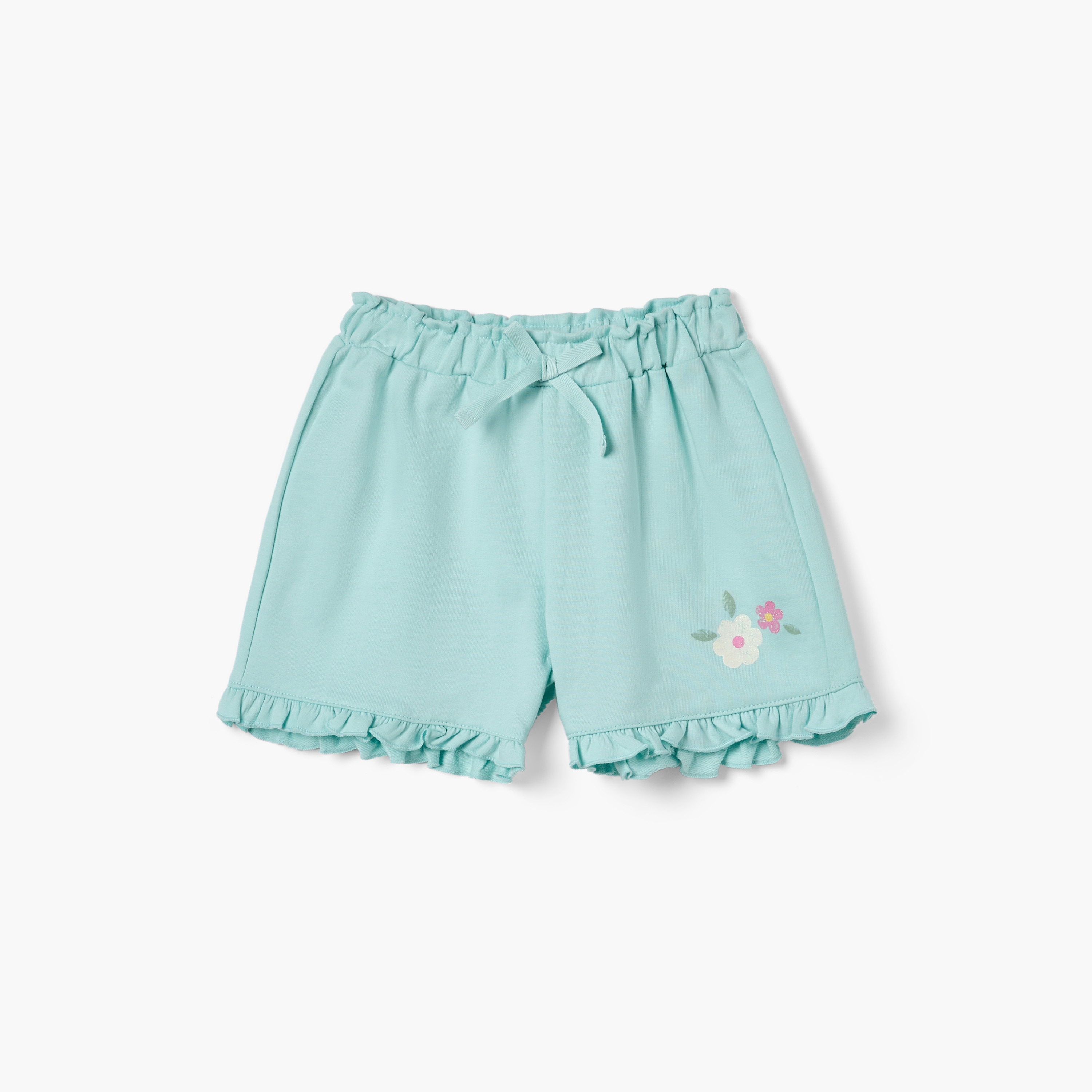 Juniors Floral Print Shorts with Ruffle Detail and Elasticated Waistband-baby-girls-clothing-bottoms-shorts-image-1