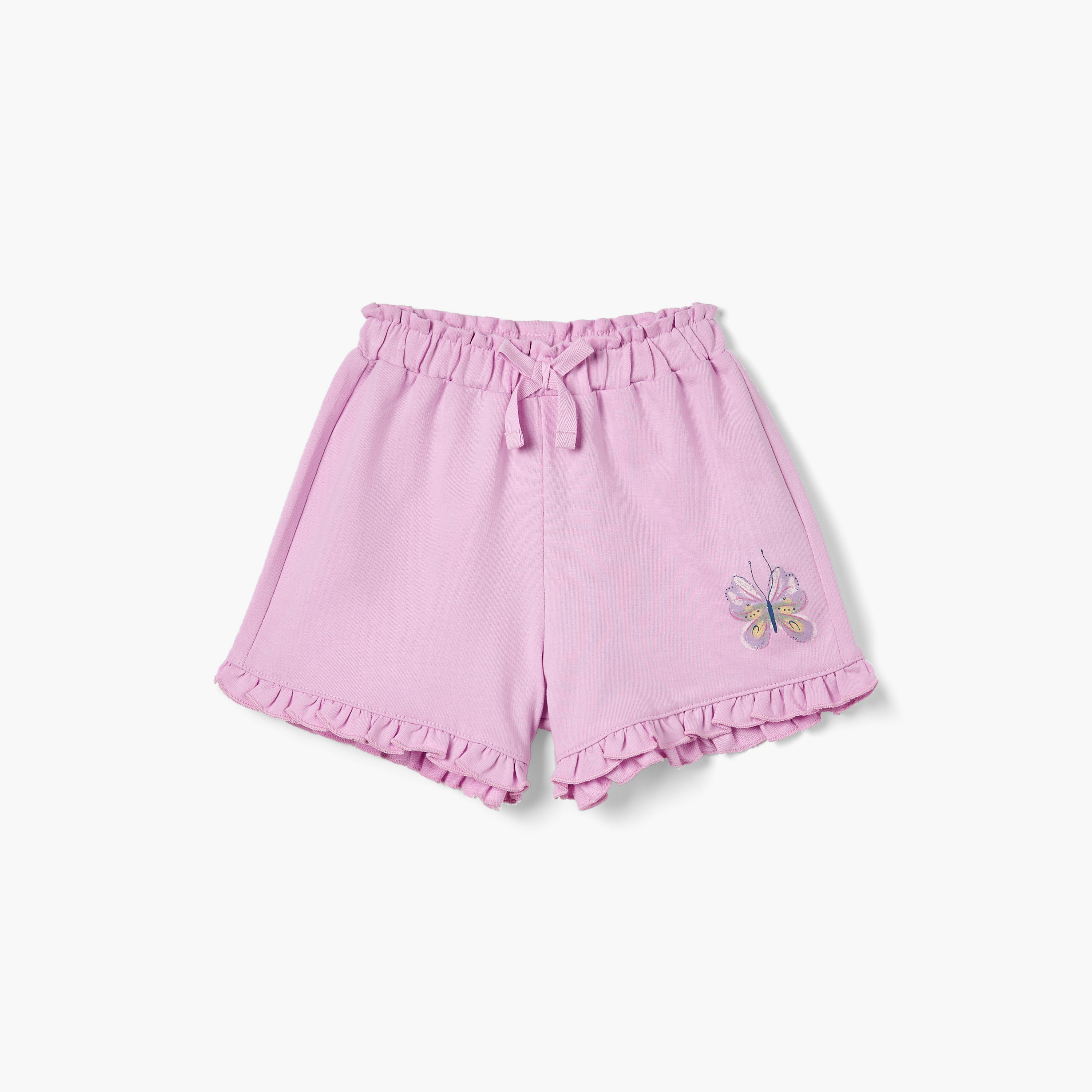 Juniors Butterfly Print Shorts with Ruffle Detail and Elasticated Waistband-baby-girls-clothing-bottoms-shorts-image-1