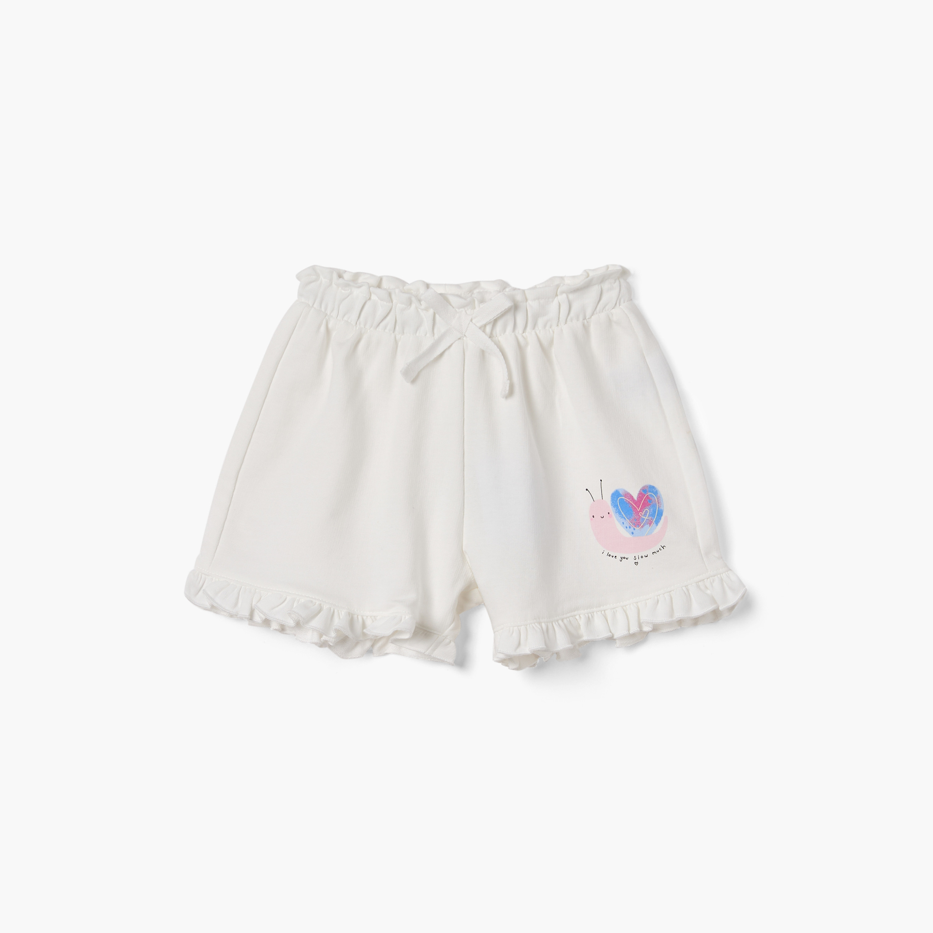 Juniors Snail Print Shorts with Ruffle Detail and Elasticated Waistband-baby-girls-clothing-bottoms-shorts-image-1