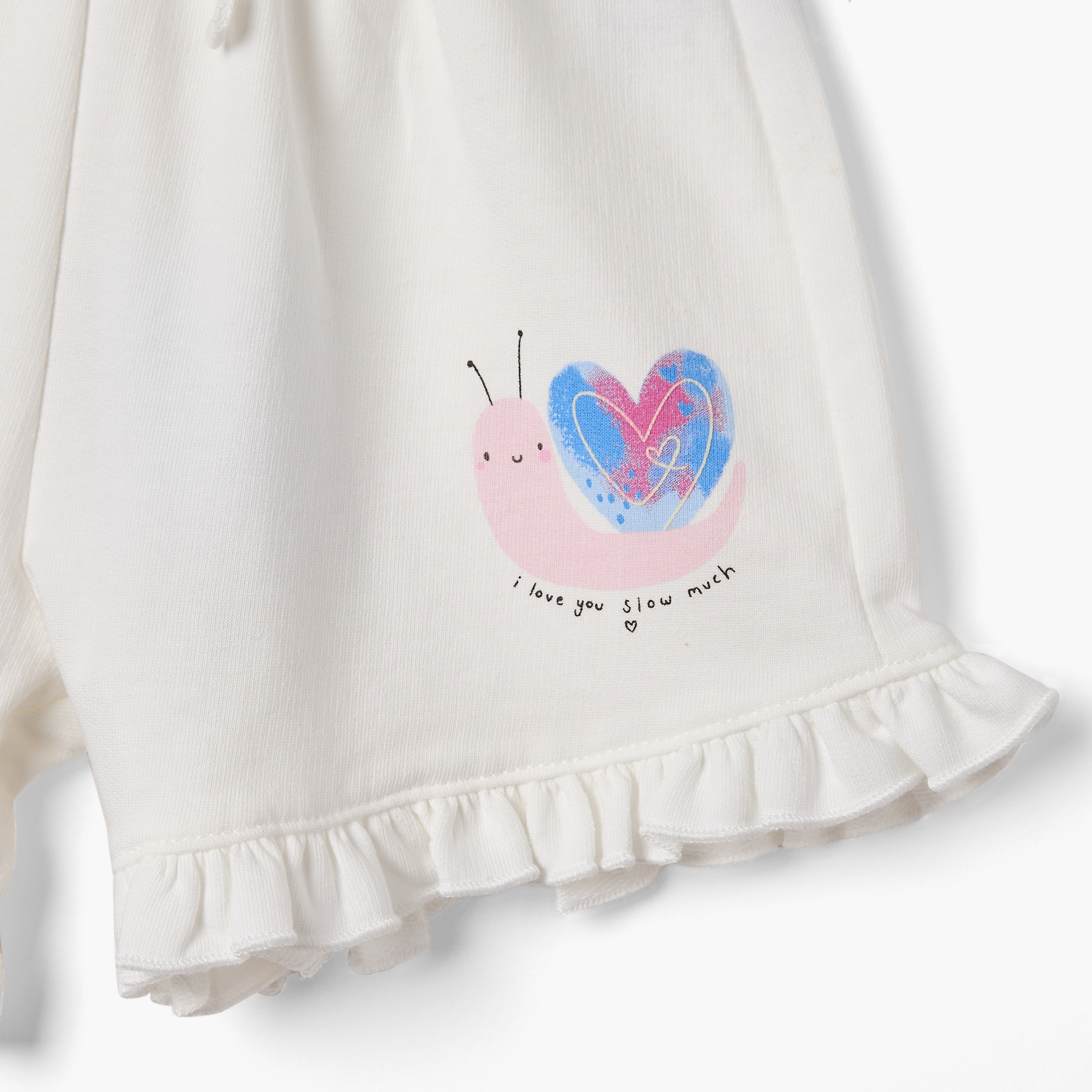 Juniors Snail Print Shorts with Ruffle Detail and Elasticated Waistband-baby-girls-clothing-bottoms-shorts-image-4