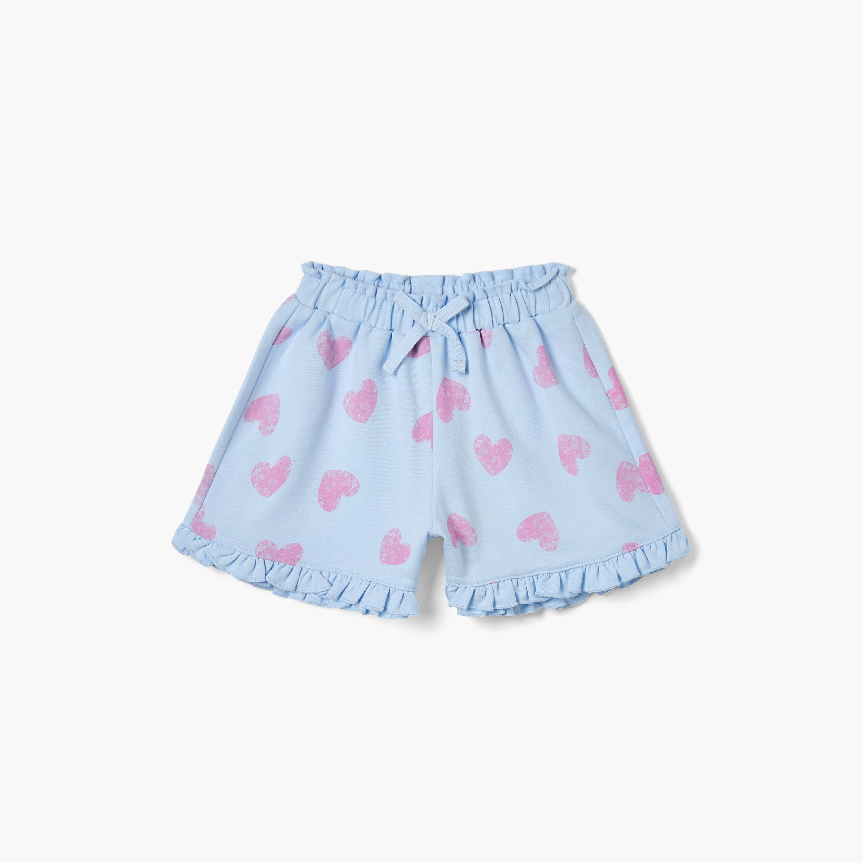 Juniors Heart Print Shorts with Ruffle Detail and Elasticated Waistband-baby-girls-clothing-bottoms-shorts-image-1