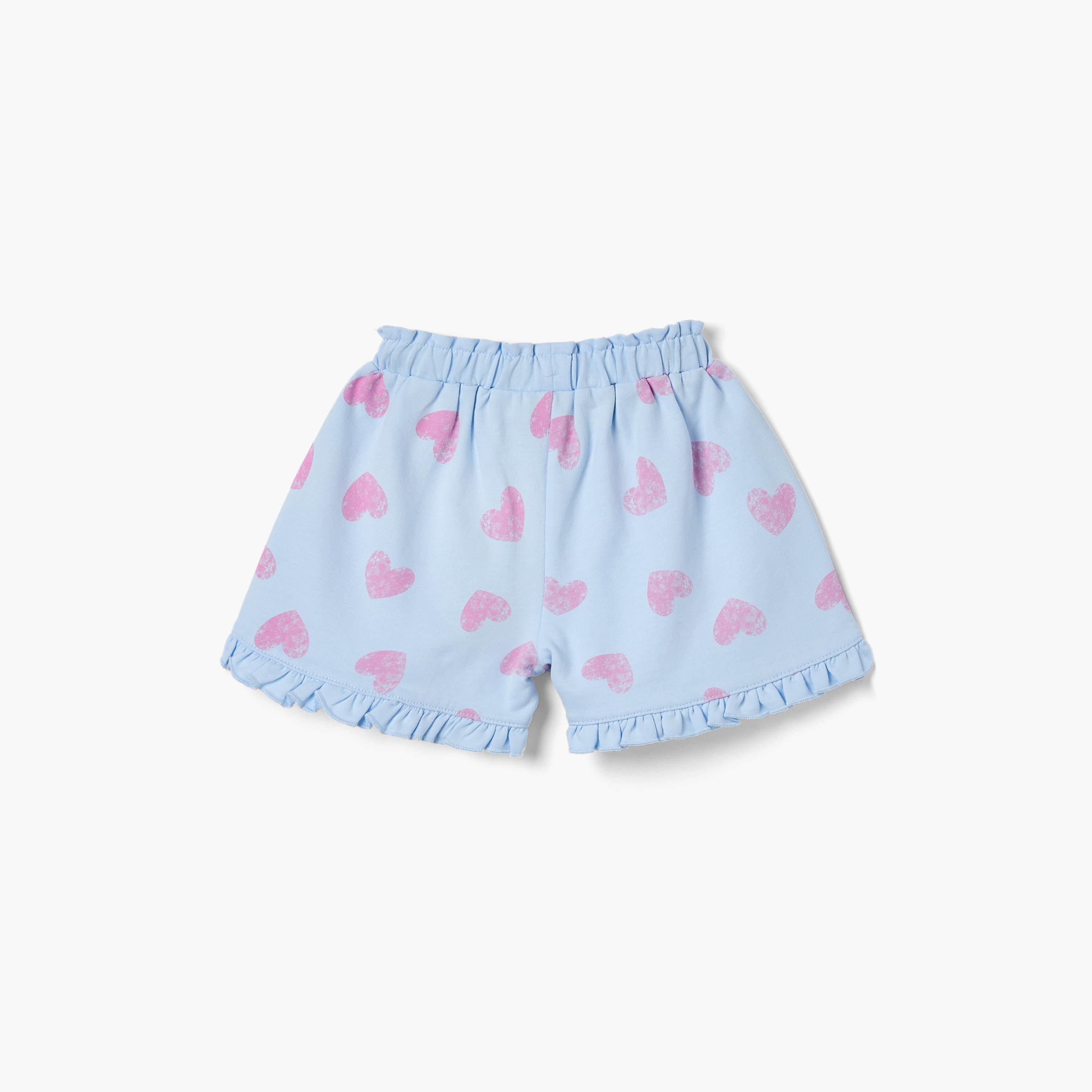 Juniors Heart Print Shorts with Ruffle Detail and Elasticated Waistband-baby-girls-clothing-bottoms-shorts-image-2